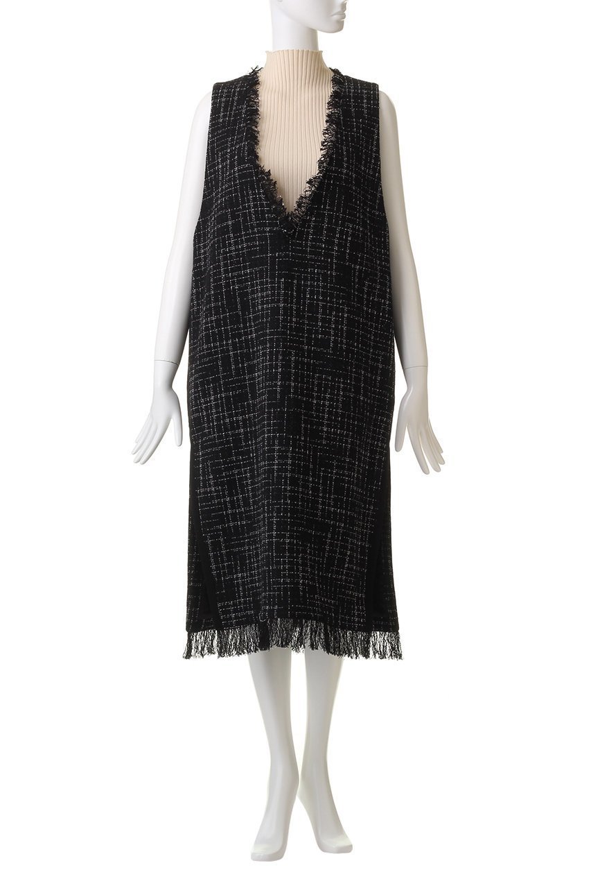 【ハウス オブ ロータス/HOUSE OF LOTUS】のモノトーンツィードジャンパースカート 人気、トレンドファッション・服の通販 founy(ファニー) 　ファッション　Fashion　レディースファッション　Fashion for Women　スカート　Skirts　ワンピース　Dresses　おすすめ　Recommended / Our Picks　イタリア　Italy　インナー　Innerwear　チュニック　Tunic, Long Top　ツイード　Twill, Twill Weave　フリンジ　Fringe, Tassel　モノトーン　Monotone, Black and White　other-6|ID: prp329100004607338 ipo3291000000034952300