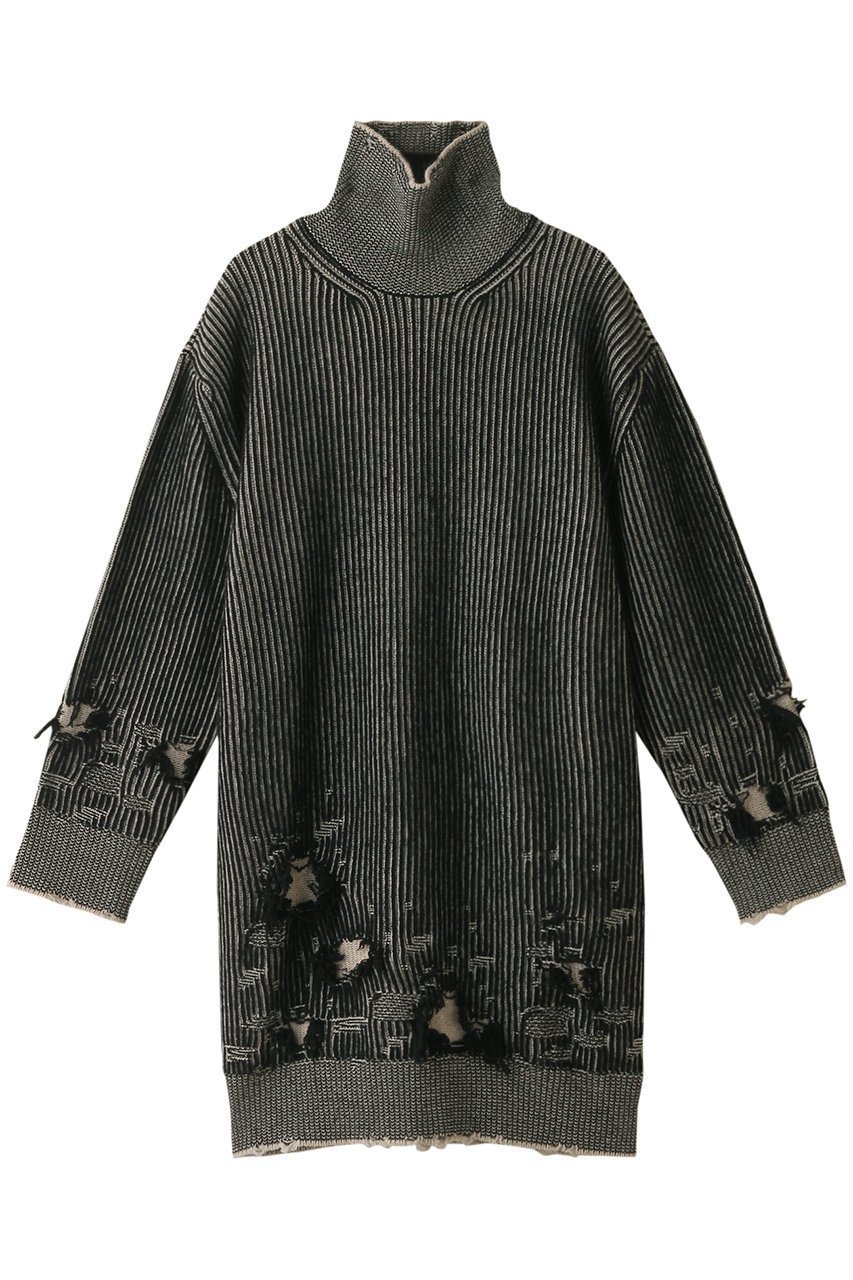 【エムエム6 メゾン マルタン マルジェラ/MM6 Maison Martin Margiela】のハイネックニット ミディドレス インテリア・キッズ・メンズ・レディースファッション・服の通販 founy(ファニー) 　ファッション　Fashion　レディースファッション　Fashion for Women　ワンピース　Dresses　フォーマル・パーティードレス・結婚式用ドレス　Elegant & Casual Dresses　チュニック　Tunic Tops & Dresses　おすすめ　Recommended / Our Picks　スタイリッシュ　Stylish, Fashionable　ストライプ　Stripe, Striped Pattern　ダメージ　Distressed, Destroyed　チュニック　Tunic, Long Top　ドレス　Dress, One-Piece　ハイネック　High Neck, Mock Neck　レギンス　Leggings, Stretch Pants　A/W・秋冬　Autumn/Winter　ブラック/グリーン|ID: prp329100004607357 ipo3291000000032892089