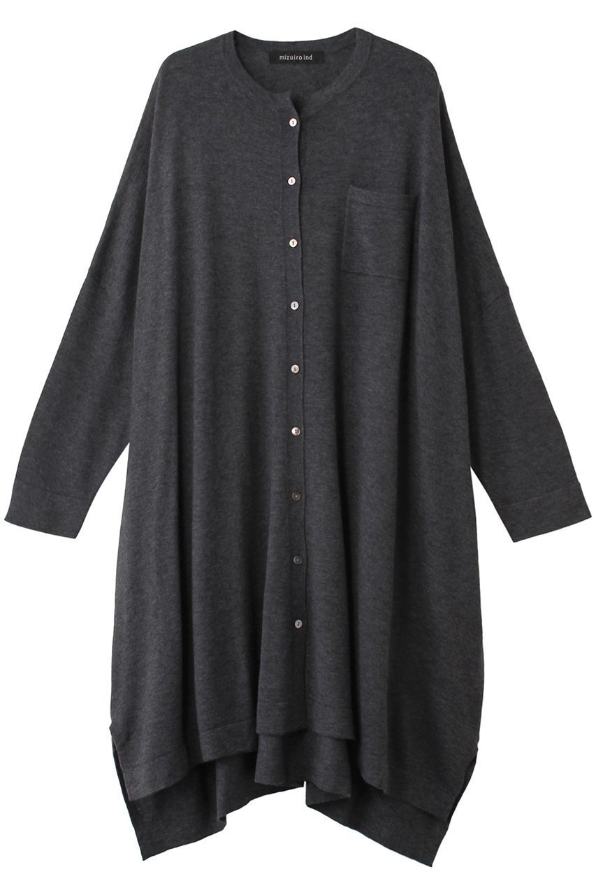 【ミズイロ インド/mizuiro ind】のhigh gauge stand collar OP ワンピース インテリア・キッズ・メンズ・レディースファッション・服の通販 founy(ファニー) 　ファッション　Fashion　レディースファッション　Fashion for Women　ワンピース　Dresses　チュニック　Tunic Tops & Dresses　カーディガン　Cardigan, Knitwear　シアー　Sheer, See-Through　シンプル　Simple, Minimal　スリット　Slit, Slit Detail　チュニック　Tunic, Long Top　ロング　Long, Long-Length　gray|ID: prp329100004607361 ipo3291000000032892176