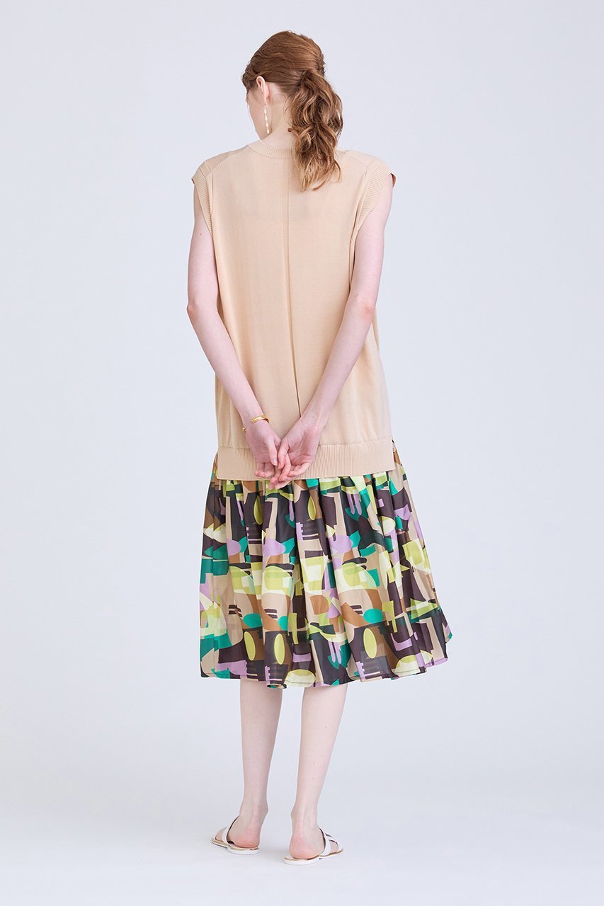 【ハウス オブ ロータス/HOUSE OF LOTUS】のプリントドッキングワンピース 人気、トレンドファッション・服の通販 founy(ファニー) 　ファッション　Fashion　レディースファッション　Fashion for Women　ワンピース　Dresses　チュニック　Tunic Tops & Dresses　なめらか　Smooth, Silky Texture　シンプル　Simple, Minimal　スカーフ　Scarf, Neckwear　チュニック　Tunic, Long Top　ドッキング　Docking, Mixed Material　ノースリーブ　Sleeveless, No-Sleeve　ファブリック　Fabric, Textile　other-7|ID: prp329100004607392 ipo3291000000032892823