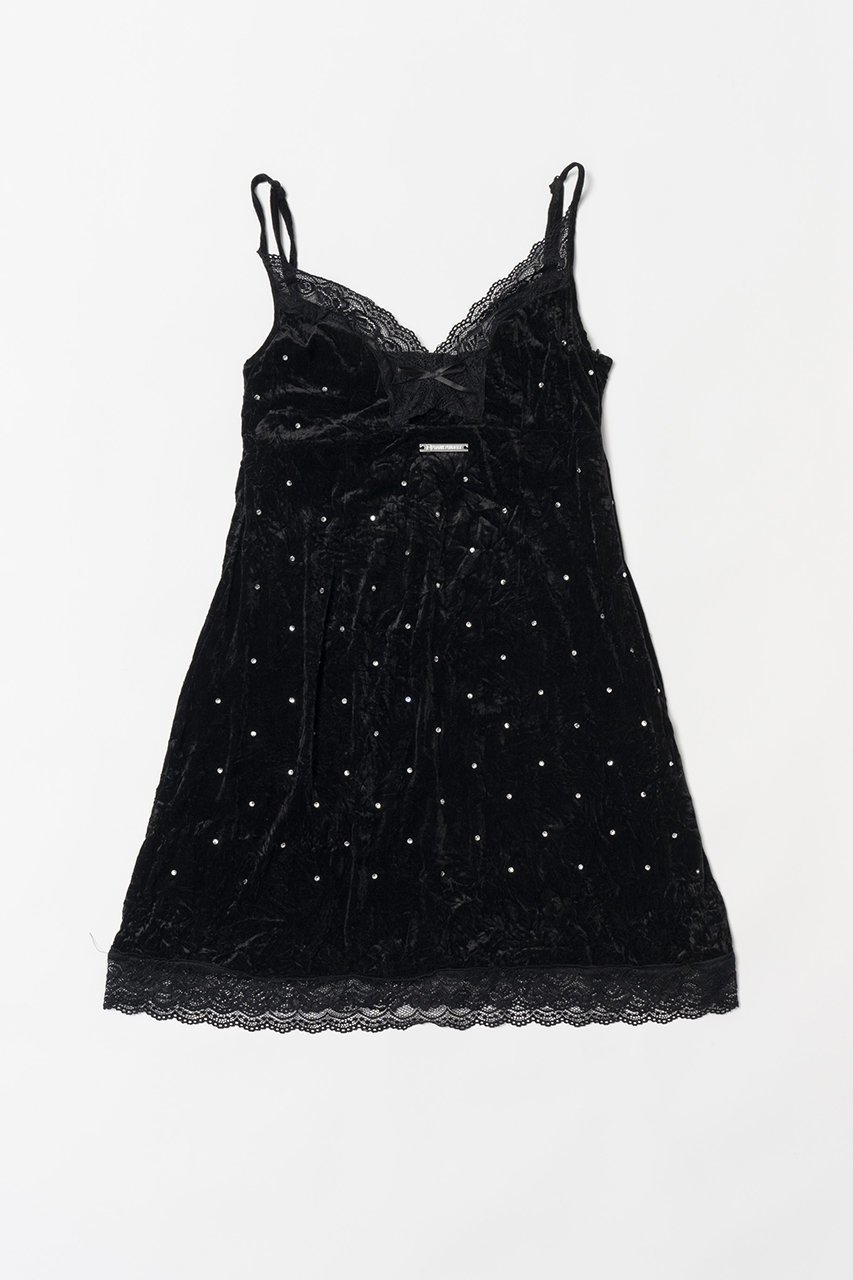 【プランク プロジェクト/PRANK PROJECT】のクリスタルベロアキャミドレス / Crystal Velour Cami Dress インテリア・キッズ・メンズ・レディースファッション・服の通販 founy(ファニー) 　ファッション　Fashion　レディースファッション　Fashion for Women　ワンピース　Dresses　フォーマル・パーティードレス・結婚式用ドレス　Elegant & Casual Dresses　チュニック　Tunic Tops & Dresses　おすすめ　Recommended / Our Picks　インナー　Innerwear　クラッシュ　Distressed, Crashed Style　クリスタル　Crystal, Swarovski　ダウン　Down, Puffer　チュニック　Tunic, Long Top　デニム　Denim, Jeans Material　ベロア　Velour, Soft Velvet　BLK(ブラック)|ID: prp329100004607398 ipo3291000000032892947