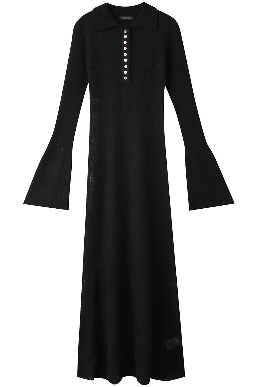 【メゾンスペシャル/MAISON SPECIAL】のSheer Knit Polo Shirt Maxidresses/シアーニットポロワンピース インテリア・キッズ・メンズ・レディースファッション・服の通販 founy(ファニー) 　ファッション　Fashion　レディースファッション　Fashion for Women　ワンピース　Dresses　フォーマル・パーティードレス・結婚式用ドレス　Elegant & Casual Dresses　チュニック　Tunic Tops & Dresses　シアー　Sheer, See-Through　スリーブ　Sleeve, Long Sleeve / Short Sleeve　チュニック　Tunic, Long Top　ロング　Long, Long-Length　BLK(ブラック)|ID: prp329100004607408 ipo3291000000032893232