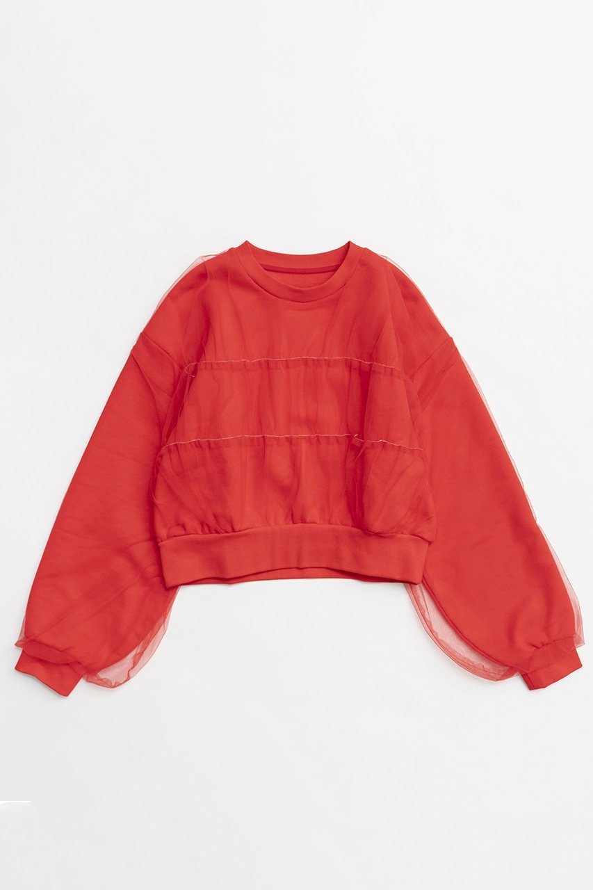 【メゾンスペシャル/MAISON SPECIAL】のTulle Layered Sweatshirt/チュールレイヤードスウェット インテリア・キッズ・メンズ・レディースファッション・服の通販 founy(ファニー) 　ファッション　Fashion　レディースファッション　Fashion for Women　トップス・カットソー　Cut & Sew Tops　シャツ・ブラウス・オフィスカジュアル　Elegant Blouses & Button-Ups　レディースパーカー・カジュアルフーディー　Casual Hoodies & Sweatshirts　ロングTシャツ・Tシャツ　Longline T-Shirts & Tees　スウェット・クルーネックトップス　Sweatshirts & Crewnecks / Relaxed Fit Sweat Tops　カットソー・ベーシックTシャツ　Cut-and-Sewn Tops / Stretch Tees & Basics　シアー　Sheer, See-Through　シャーリング　Shirring, Ruched　ショート　Short, Short Length　シンプル　Simple, Minimal　スウェット / スエット　Sweatshirt, Sweatwear　チュール　Tulip, Tulip Motif　ドッキング　Docking, Mixed Material　フォルム　Silhouette, Form　ベーシック　Basic, Essential　ボトム　Bottoms, Lower Wear　ワイド　Wide, Wide Fit　春　Spring　秋　Autumn　RED(レッド)|ID: prp329100004607437 ipo3291000000032894090