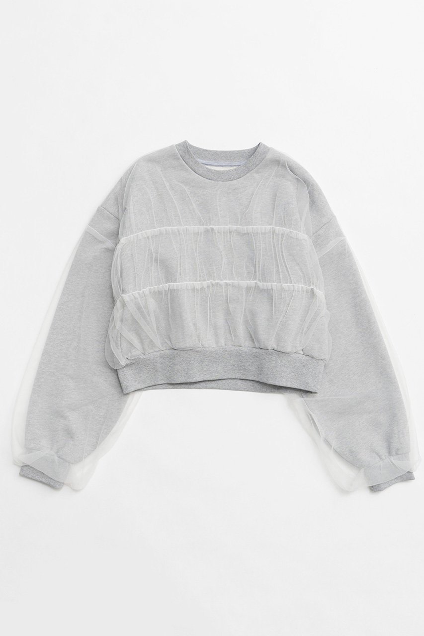 【メゾンスペシャル/MAISON SPECIAL】のTulle Layered Sweatshirt/チュールレイヤードスウェット 人気、トレンドファッション・服の通販 founy(ファニー) 　ファッション　Fashion　レディースファッション　Fashion for Women　トップス・カットソー　Cut & Sew Tops　シャツ・ブラウス・オフィスカジュアル　Elegant Blouses & Button-Ups　レディースパーカー・カジュアルフーディー　Casual Hoodies & Sweatshirts　ロングTシャツ・Tシャツ　Longline T-Shirts & Tees　スウェット・クルーネックトップス　Sweatshirts & Crewnecks / Relaxed Fit Sweat Tops　カットソー・ベーシックTシャツ　Cut-and-Sewn Tops / Stretch Tees & Basics　シアー　Sheer, See-Through　シャーリング　Shirring, Ruched　ショート　Short, Short Length　シンプル　Simple, Minimal　スウェット / スエット　Sweatshirt, Sweatwear　チュール　Tulip, Tulip Motif　ドッキング　Docking, Mixed Material　フォルム　Silhouette, Form　ベーシック　Basic, Essential　ボトム　Bottoms, Lower Wear　ワイド　Wide, Wide Fit　春　Spring　秋　Autumn　 other-1|ID: prp329100004607437 ipo3291000000034909168