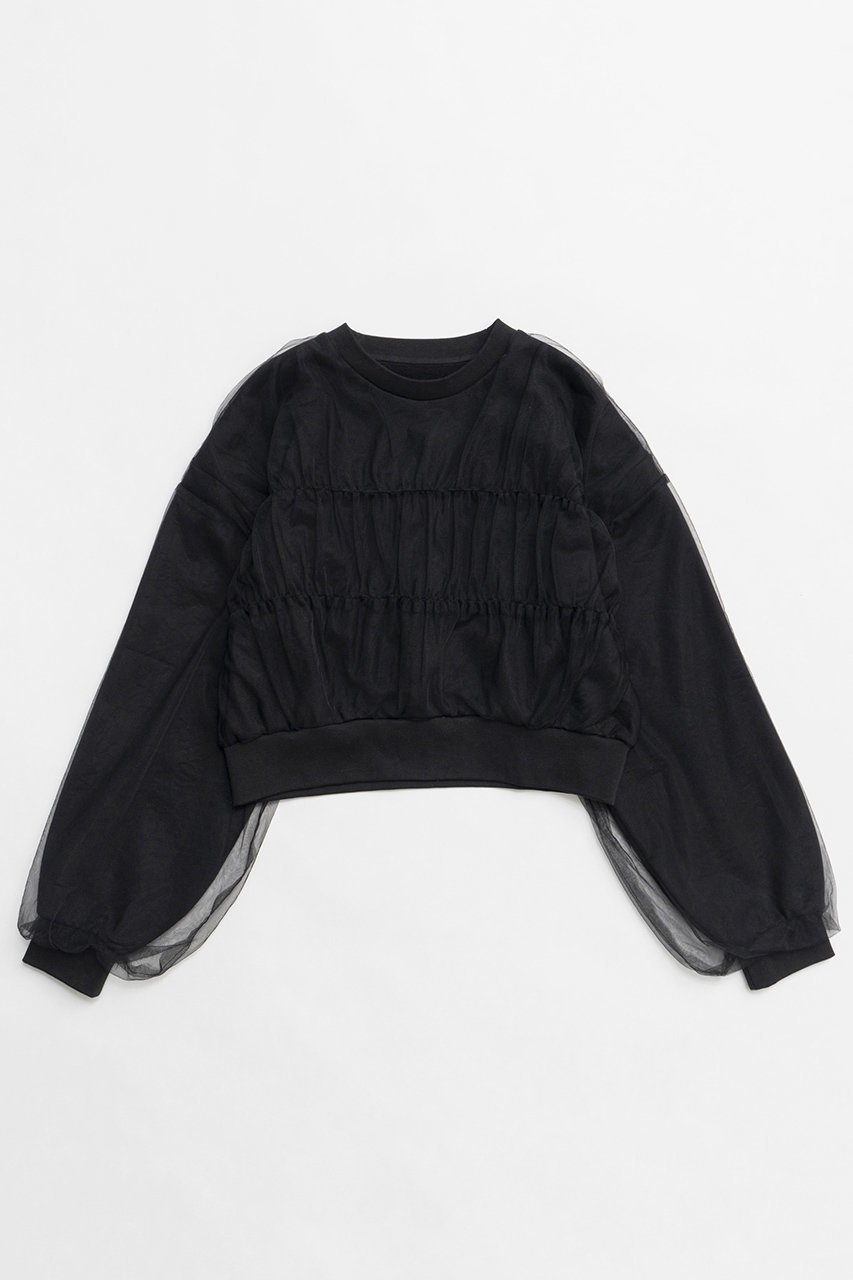 【メゾンスペシャル/MAISON SPECIAL】のTulle Layered Sweatshirt/チュールレイヤードスウェット インテリア・キッズ・メンズ・レディースファッション・服の通販 founy(ファニー) 　ファッション　Fashion　レディースファッション　Fashion for Women　トップス・カットソー　Cut & Sew Tops　シャツ・ブラウス・オフィスカジュアル　Elegant Blouses & Button-Ups　レディースパーカー・カジュアルフーディー　Casual Hoodies & Sweatshirts　ロングTシャツ・Tシャツ　Longline T-Shirts & Tees　スウェット・クルーネックトップス　Sweatshirts & Crewnecks / Relaxed Fit Sweat Tops　カットソー・ベーシックTシャツ　Cut-and-Sewn Tops / Stretch Tees & Basics　シアー　Sheer, See-Through　シャーリング　Shirring, Ruched　ショート　Short, Short Length　シンプル　Simple, Minimal　スウェット / スエット　Sweatshirt, Sweatwear　チュール　Tulip, Tulip Motif　ドッキング　Docking, Mixed Material　フォルム　Silhouette, Form　ベーシック　Basic, Essential　ボトム　Bottoms, Lower Wear　ワイド　Wide, Wide Fit　春　Spring　秋　Autumn　BLK(ブラック)|ID: prp329100004607437 ipo3291000000034909172