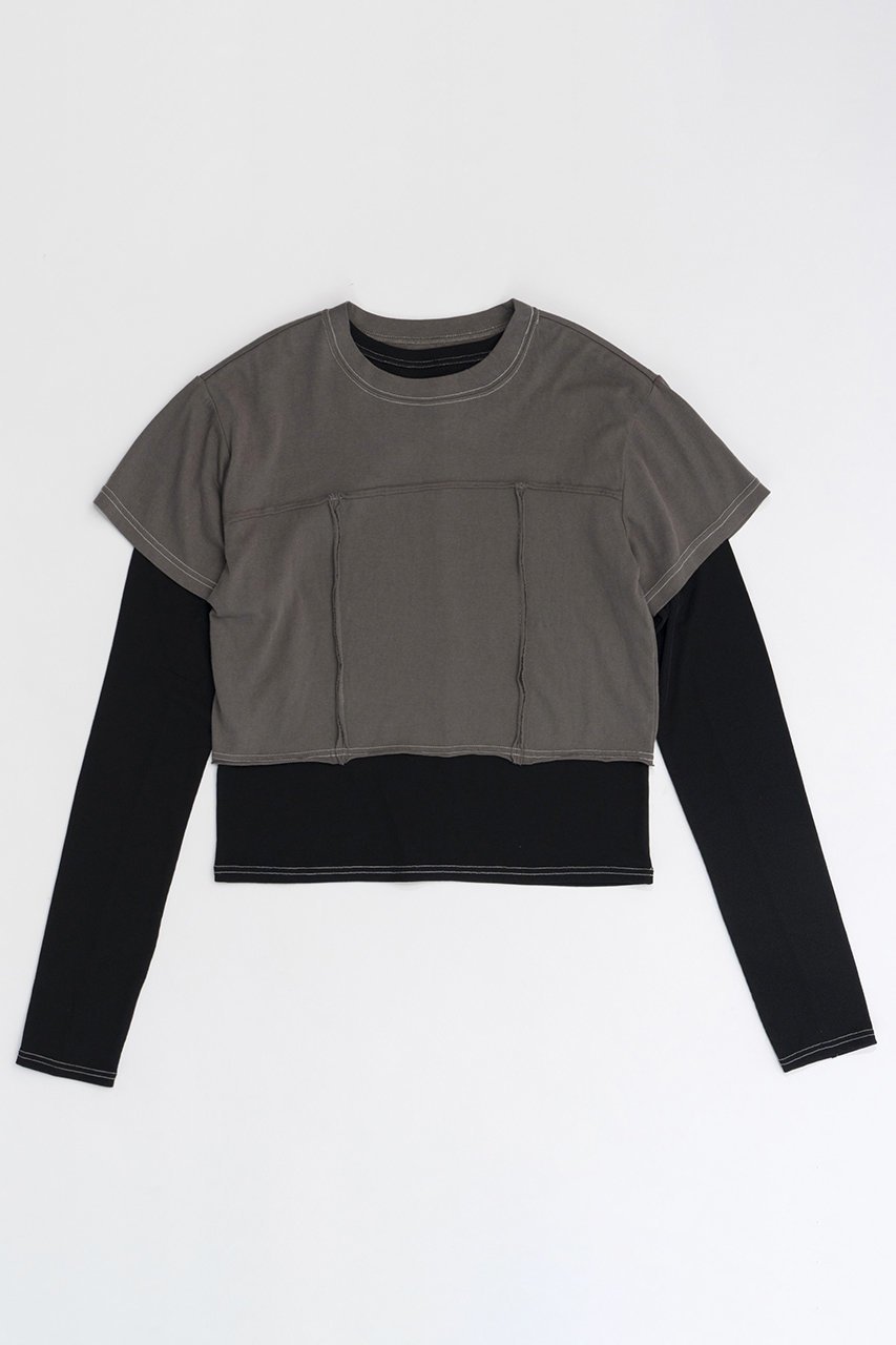 【メゾンスペシャル/MAISON SPECIAL】のMultiway Layered Tops/マルチウェイレイヤードトップス インテリア・キッズ・メンズ・レディースファッション・服の通販 founy(ファニー) 　ファッション　Fashion　レディースファッション　Fashion for Women　トップス・カットソー　Cut & Sew Tops　シャツ・ブラウス・オフィスカジュアル　Elegant Blouses & Button-Ups　ロングTシャツ・Tシャツ　Longline T-Shirts & Tees　カットソー・ベーシックTシャツ　Cut-and-Sewn Tops / Stretch Tees & Basics　ストレッチ　Stretch, Stretchy Fabric　スリーブ　Sleeve, Long Sleeve / Short Sleeve　ロング　Long, Long-Length　半袖　Short Sleeve, Half Sleeve　C.GRY(チャコールグレー)|ID: prp329100004607470 ipo3291000000032894836