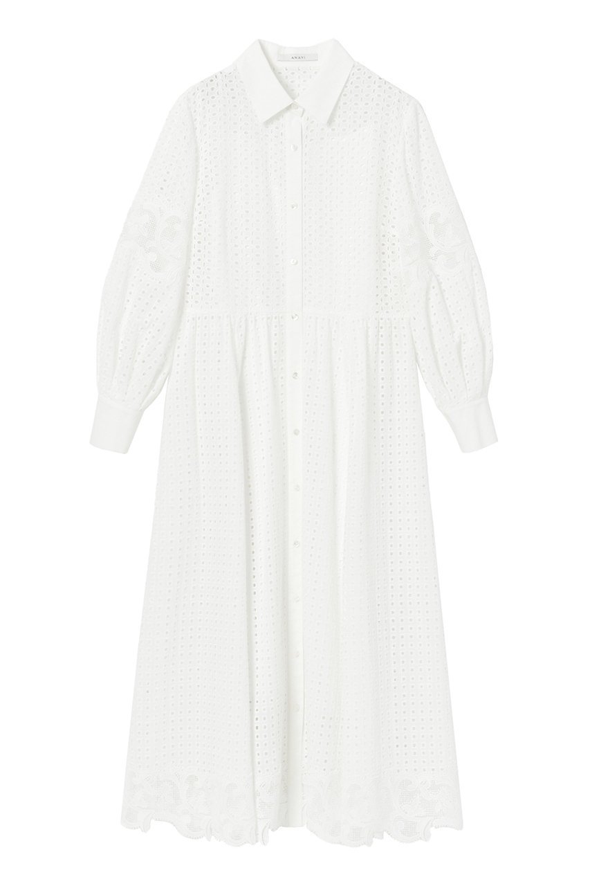 【アナイ/ANAYI】のエンブロイダリーシャツ ワンピース インテリア・キッズ・メンズ・レディースファッション・服の通販 founy(ファニー) 　ファッション　Fashion　レディースファッション　Fashion for Women　ワンピース　Dresses　シャツワンピース / 1枚で着映えコーデ　Shirt Dresses　チュニック　Tunic Tops & Dresses　ケミカル　Chemical, Chemical Wash　スクエア　Square, Square Shape　ダウン　Down, Puffer　チュニック　Tunic, Long Top　フラワー　Flower, Floral　レース　Lace, Lace Fabric　ロング　Long, Long-Length　ホワイト|ID: prp329100004607521 ipo3291000000032895802