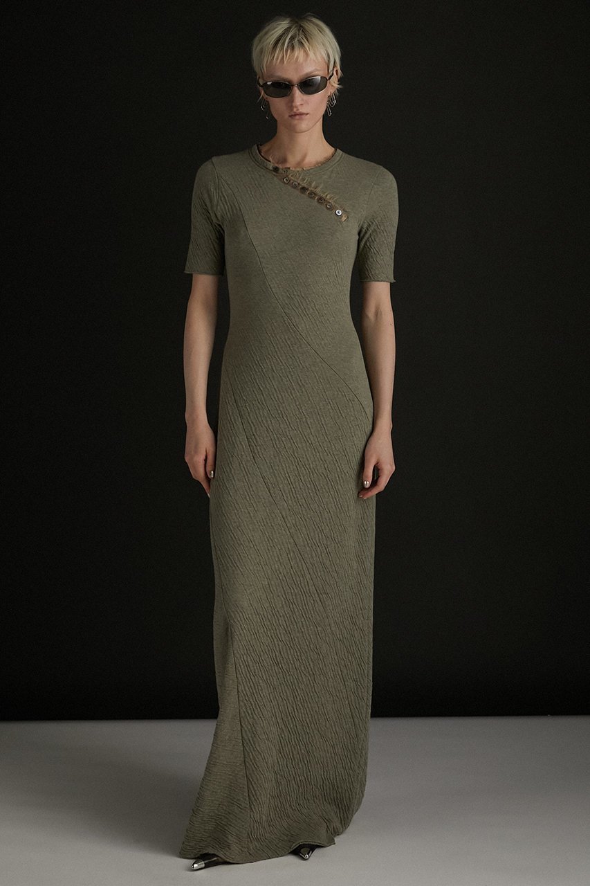 【プランク プロジェクト/PRANK PROJECT】のスラントヘンリーネックカットマキシワンピ / Slant Henley Neck Cut Maxi Dress 人気、トレンドファッション・服の通販 founy(ファニー) 　ファッション　Fashion　レディースファッション　Fashion for Women　ワンピース　Dresses　フォーマル・パーティードレス・結婚式用ドレス　Elegant & Casual Dresses　チュニック　Tunic Tops & Dresses　マキシ丈ワンピース・ロングドレス　Maxi Dresses / Long One-Pieces　サテン　Satin, Glossy Fabric　ダブル　Double, Double-Breasted　チュニック　Tunic, Long Top　フェイス　Face, Facial Design　ロング　Long, Long-Length　エレガント 上品　Elegant　other-7|ID: prp329100004607527 ipo3291000000032895942