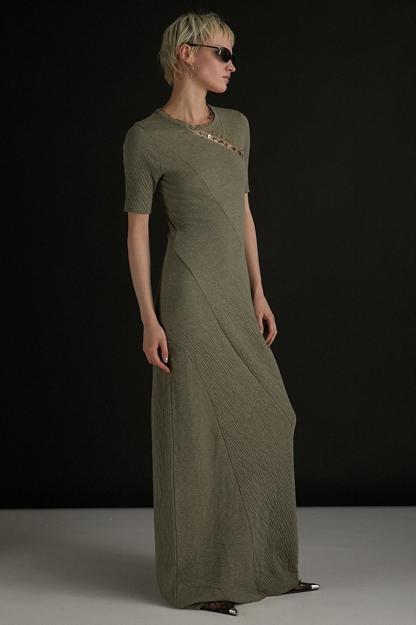【プランク プロジェクト/PRANK PROJECT】のスラントヘンリーネックカットマキシワンピ / Slant Henley Neck Cut Maxi Dress 人気、トレンドファッション・服の通販 founy(ファニー) 　ファッション　Fashion　レディースファッション　Fashion for Women　ワンピース　Dresses　フォーマル・パーティードレス・結婚式用ドレス　Elegant & Casual Dresses　チュニック　Tunic Tops & Dresses　マキシ丈ワンピース・ロングドレス　Maxi Dresses / Long One-Pieces　サテン　Satin, Glossy Fabric　ダブル　Double, Double-Breasted　チュニック　Tunic, Long Top　フェイス　Face, Facial Design　ロング　Long, Long-Length　エレガント 上品　Elegant　other-8|ID: prp329100004607527 ipo3291000000032895946