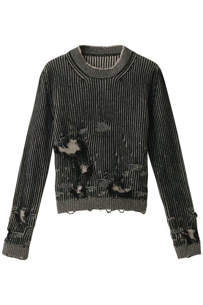 【エムエム6 メゾン マルタン マルジェラ/MM6 Maison Martin Margiela】のクルーネック ダメージデザイン ニットトップス インテリア・キッズ・メンズ・レディースファッション・服の通販 founy(ファニー) https://founy.com/ ファッション Fashion レディースファッション Fashion for Women トップス・カットソー Cut & Sew Tops ニット Knit Tops & Sweaters シャツ・ブラウス・オフィスカジュアル Elegant Blouses & Button-Ups ロングTシャツ・Tシャツ Longline T-Shirts & Tees カットソー・ベーシックTシャツ Cut-and-Sewn Tops / Stretch Tees & Basics コンパクト Compact, Small Size ストライプ Stripe, Striped Pattern スリーブ Sleeve, Long Sleeve / Short Sleeve ダメージ Distressed, Destroyed ランダム Random, Irregular ロング Long, Long-Length A/W・秋冬 Autumn/Winter |ID: prp329100004607562 ipo3291000000032896596