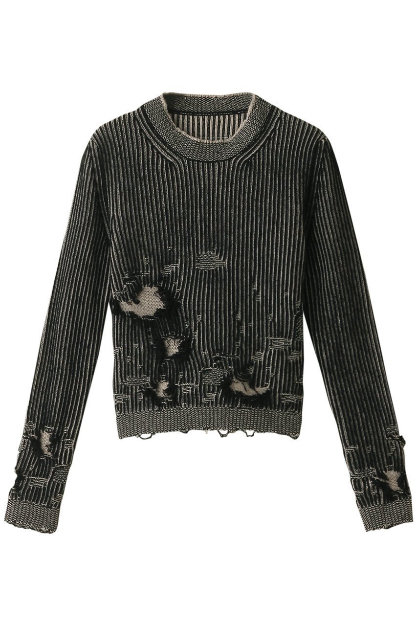 【エムエム6 メゾン マルタン マルジェラ/MM6 Maison Martin Margiela】のクルーネック ダメージデザイン ニットトップス 人気、トレンドファッション・服の通販 founy(ファニー) 　ファッション　Fashion　レディースファッション　Fashion for Women　トップス・カットソー　Cut & Sew Tops　ニット　Knit Tops & Sweaters　シャツ・ブラウス・オフィスカジュアル　Elegant Blouses & Button-Ups　ロングTシャツ・Tシャツ　Longline T-Shirts & Tees　カットソー・ベーシックTシャツ　Cut-and-Sewn Tops / Stretch Tees & Basics　コンパクト　Compact, Small Size　ストライプ　Stripe, Striped Pattern　スリーブ　Sleeve, Long Sleeve / Short Sleeve　ダメージ　Distressed, Destroyed　ランダム　Random, Irregular　ロング　Long, Long-Length　A/W・秋冬　Autumn/Winter　 other-1|ID: prp329100004607562 ipo3291000000032896596
