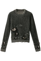 【エムエム6 メゾン マルタン マルジェラ/MM6 Maison Martin Margiela】のクルーネック ダメージデザイン ニットトップス ブラック/グリーン|ID: prp329100004607562 ipo3291000000032896599