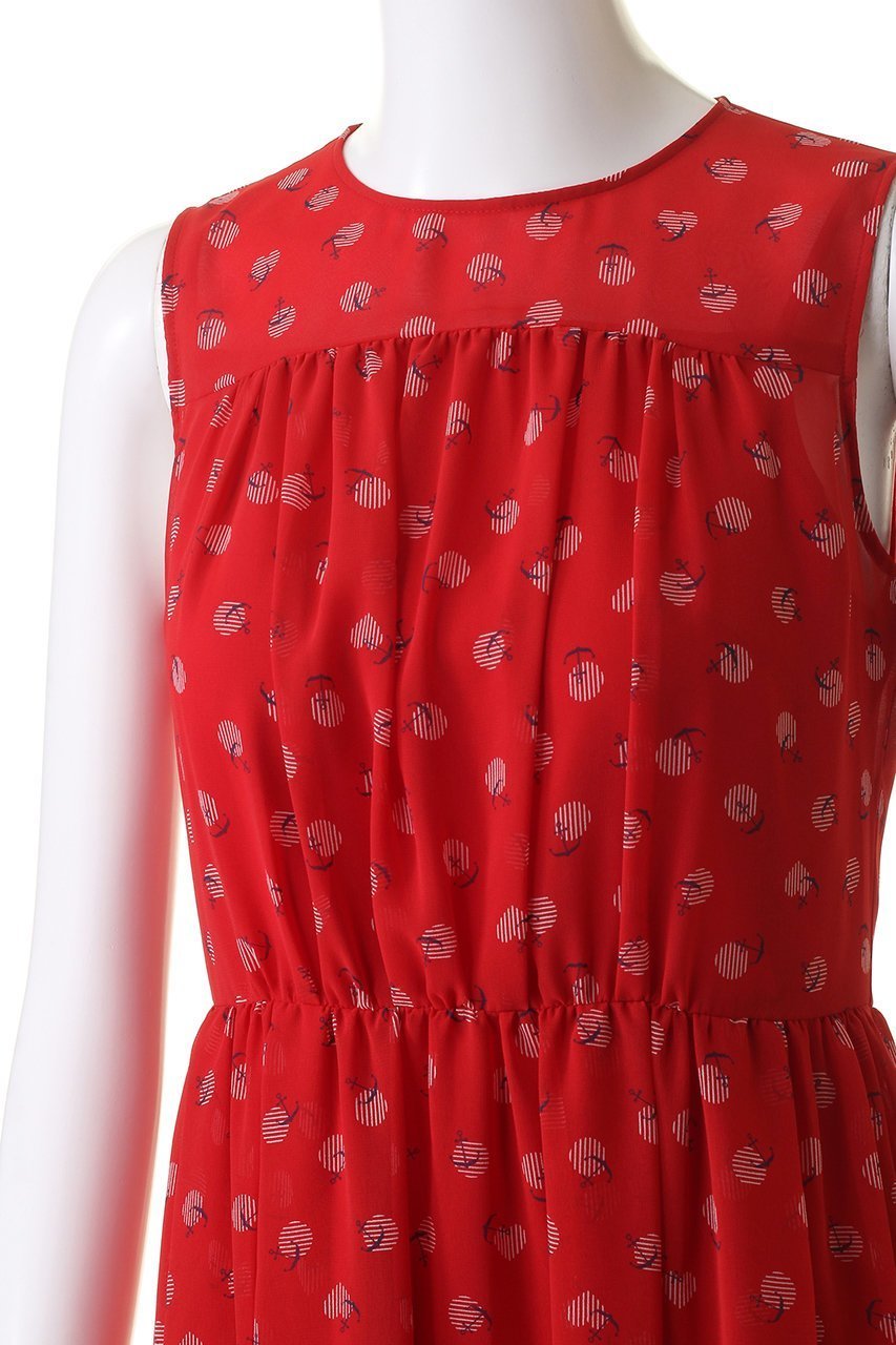 【アナイ/ANAYI】のマリンドットプリントギャザーフレアワンピース 人気、トレンドファッション・服の通販 founy(ファニー) 　ファッション　Fashion　レディースファッション　Fashion for Women　ワンピース　Dresses　チュニック　Tunic Tops & Dresses　ギャザー　Gathered, Ruffled　シフォン　Chiffon, Lightweight Fabric　ジャケット　Jacket, Outerwear　ストライプ　Stripe, Striped Pattern　チュニック　Tunic, Long Top　ドット　Polka Dot, Dot Pattern　ノースリーブ　Sleeveless, No-Sleeve　フィット　Fit, Slim Fit　フレア　Flare, Flared　プリント　Print, Printed Pattern　モチーフ　Motif, Design Theme　ランダム　Random, Irregular　ロング　Long, Long-Length　エレガント 上品　Elegant　再入荷　Restock / Back in Stock　other-5|ID: prp329100004607576 ipo3291000000035054019