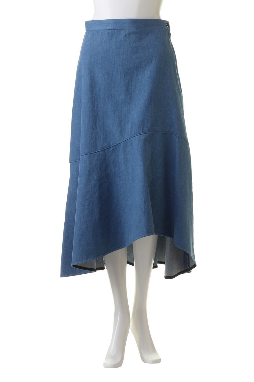 【デザイン ワークス/DESIGN WORKS】のデニムフレアスカート 人気、トレンドファッション・服の通販 founy(ファニー) 　ファッション　Fashion　レディースファッション　Fashion for Women　スカート　Skirts　Aライン・フレアスカート　A-Line & Flared Skirts　ロングスカート　Long Skirts / Maxi & Midi Skirts　アシンメトリー　Asymmetrical Style　デニム　Denim, Jeans Material　フェミニン　Feminine, Girly　ヘムライン　Hemline, Bottom Cut　ロング　Long, Long-Length　定番　Standard, Basic Item　日本製　Made In Japan　other-2|ID: prp329100004607670 ipo3291000000032899263
