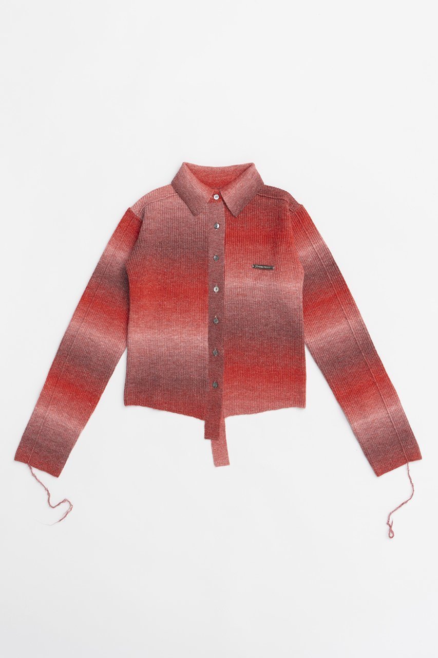 【プランク プロジェクト/PRANK PROJECT】のカスリニットシャツ / Blur Knit Shirt インテリア・キッズ・メンズ・レディースファッション・服の通販 founy(ファニー) 　ファッション　Fashion　レディースファッション　Fashion for Women　トップス・カットソー　Cut & Sew Tops　ニット　Knit Tops & Sweaters　シャツ・ブラウス・オフィスカジュアル　Elegant Blouses & Button-Ups　ロングTシャツ・Tシャツ　Longline T-Shirts & Tees　グラデーション　Gradient, Ombre　コンパクト　Compact, Small Size　ジャケット　Jacket, Outerwear　ストレッチ　Stretch, Stretchy Fabric　スリーブ　Sleeve, Long Sleeve / Short Sleeve　ロング　Long, Long-Length　RED(レッド)|ID: prp329100004607697 ipo3291000000032900126