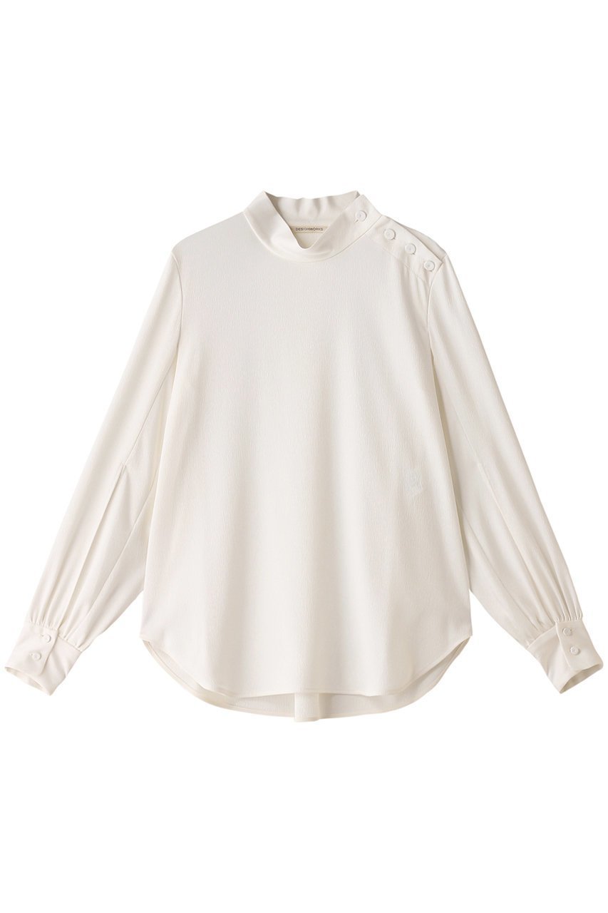 【デザイン ワークス/DESIGN WORKS】のサテンハイネックブラウス インテリア・キッズ・メンズ・レディースファッション・服の通販 founy(ファニー) 　ファッション　Fashion　レディースファッション　Fashion for Women　トップス・カットソー　Cut & Sew Tops　シャツ・ブラウス・オフィスカジュアル　Elegant Blouses & Button-Ups　スリット　Slit, Slit Detail　スリーブ　Sleeve, Long Sleeve / Short Sleeve　バランス　Balance, Style Balance　ロング　Long, Long-Length　エレガント 上品　Elegant　アイボリー|ID: prp329100004607700 ipo3291000000034956008