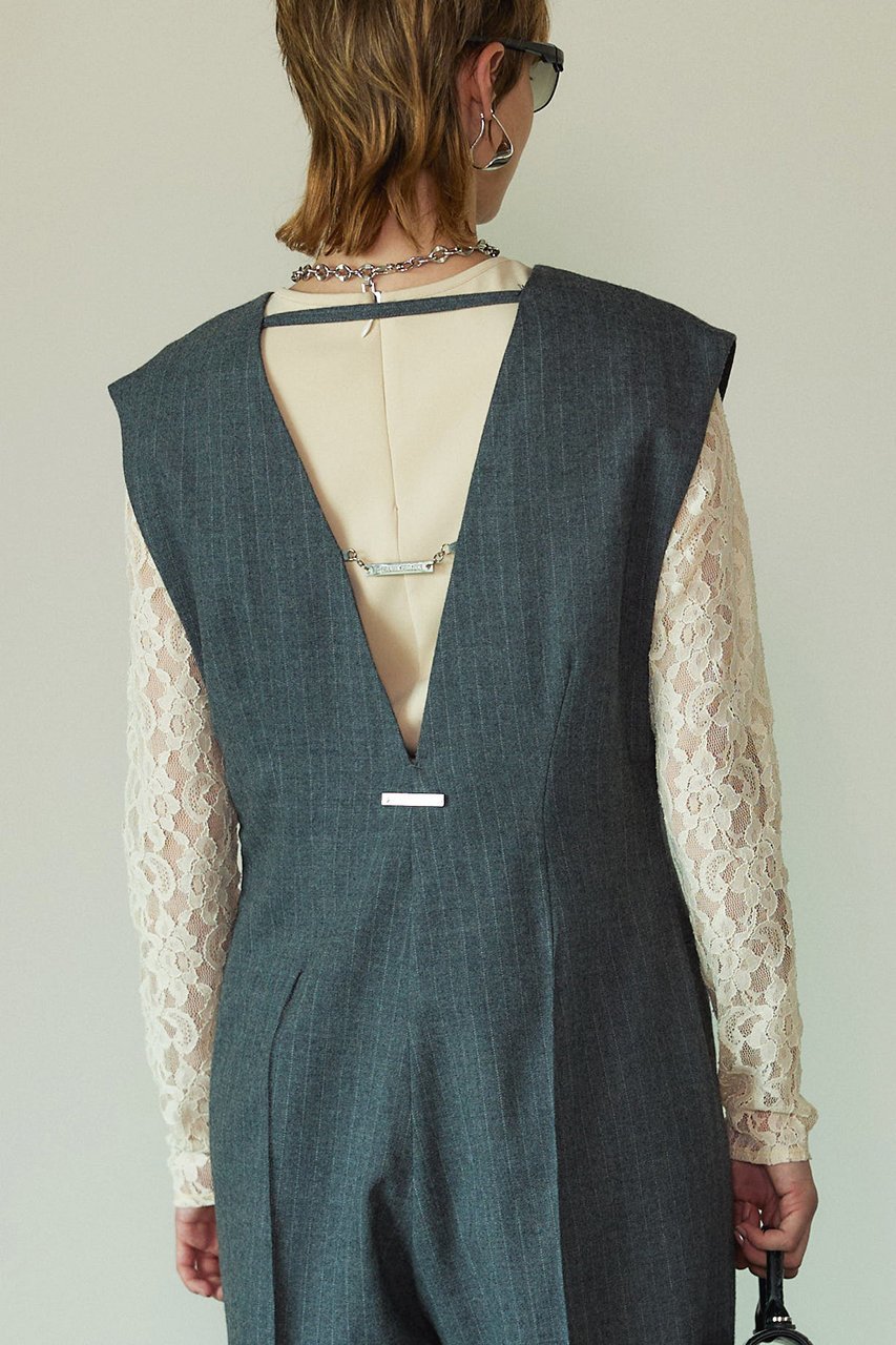 【プランク プロジェクト/PRANK PROJECT】のVネックオールインワン / V-neck Jumpsuit 人気、トレンドファッション・服の通販 founy(ファニー) 　ファッション　Fashion　レディースファッション　Fashion for Women　パンツ　Pants & Trousers　インナー　Innerwear　ストライプ　Stripe, Striped Pattern　チェーン　Chain, Chain Strap　プレート　Plate, Dish　マニッシュ　Mannish, Boyish　ワイド　Wide, Wide Fit　other-8|ID: prp329100004607713 ipo3291000000032901010