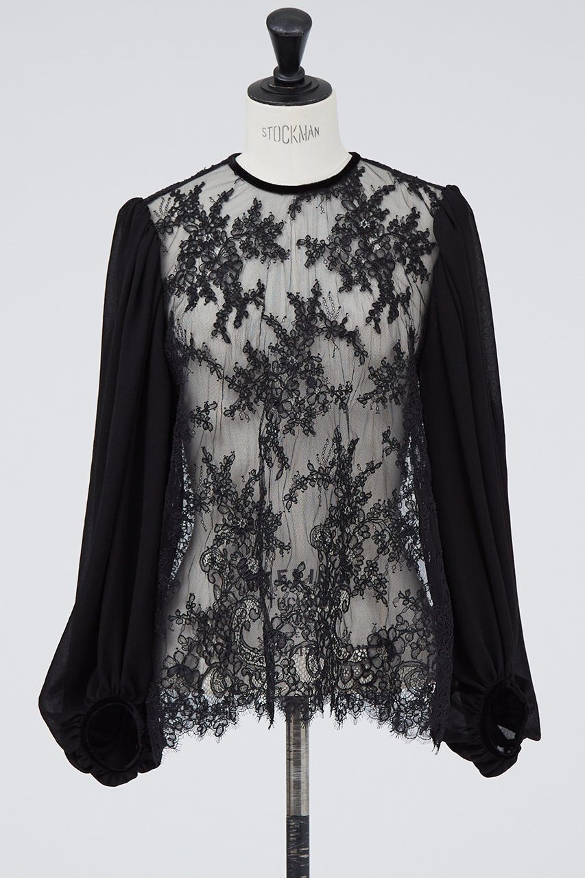 【デザイン ワークス/DESIGN WORKS】の【BEAUVET】 レースフレアブラウス インテリア・キッズ・メンズ・レディースファッション・服の通販 founy(ファニー) 　ファッション　Fashion　レディースファッション　Fashion for Women　トップス・カットソー　Cut & Sew Tops　シャツ・ブラウス・オフィスカジュアル　Elegant Blouses & Button-Ups　エレガント 上品　Elegant　スリーブ　Sleeve, Long Sleeve / Short Sleeve　レース　Lace, Lace Fabric　ロング　Long, Long-Length　ブラック|ID: prp329100004607715 ipo3291000000035551884