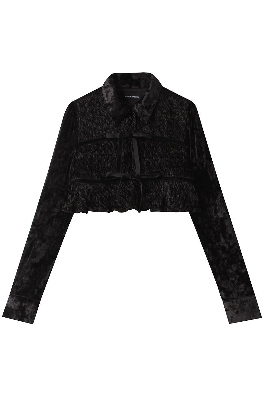 【メゾンスペシャル/MAISON SPECIAL】のShirring Velor Ribbon Blouse/シャーリングベロアリボンブラウス 人気、トレンドファッション・服の通販 founy(ファニー) 　ファッション　Fashion　レディースファッション　Fashion for Women　トップス・カットソー　Cut & Sew Tops　シャツ・ブラウス・オフィスカジュアル　Elegant Blouses & Button-Ups　ベロアトップス　Velour Tops / Velvet-Look Items　おすすめ　Recommended / Our Picks　クラッシュ　Distressed, Crashed Style　シャーリング　Shirring, Ruched　スリーブ　Sleeve, Long Sleeve / Short Sleeve　セットアップ　Set-Up, Coordinated Outfit　ベロア　Velour, Soft Velvet　リボン　Ribbon, Bow　ロング　Long, Long-Length　エレガント 上品　Elegant　今季　This Season, Current Season　 other-1|ID: prp329100004607744 ipo3291000000032902670