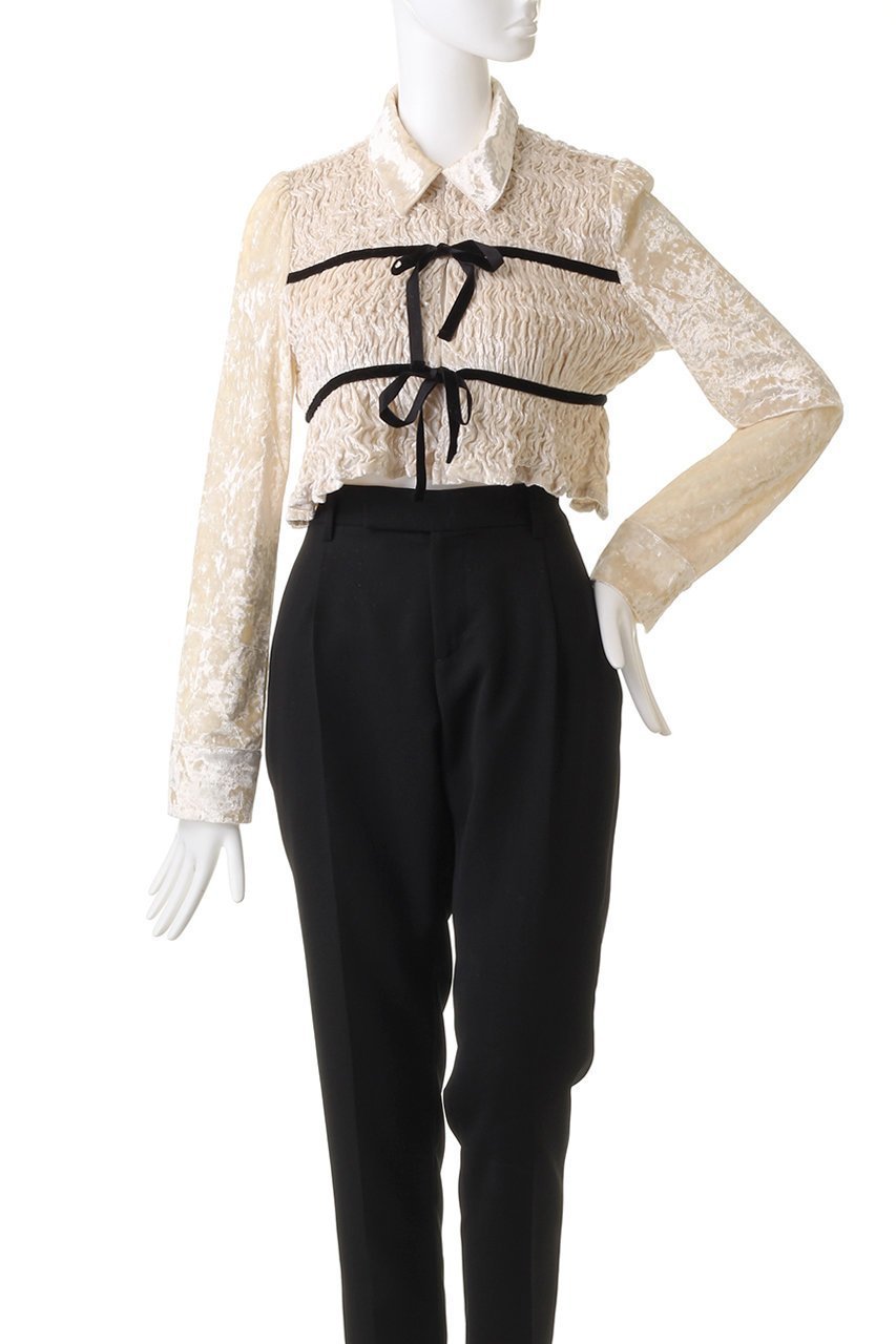 【メゾンスペシャル/MAISON SPECIAL】のShirring Velor Ribbon Blouse/シャーリングベロアリボンブラウス 人気、トレンドファッション・服の通販 founy(ファニー) 　ファッション　Fashion　レディースファッション　Fashion for Women　トップス・カットソー　Cut & Sew Tops　シャツ・ブラウス・オフィスカジュアル　Elegant Blouses & Button-Ups　ベロアトップス　Velour Tops / Velvet-Look Items　おすすめ　Recommended / Our Picks　クラッシュ　Distressed, Crashed Style　シャーリング　Shirring, Ruched　スリーブ　Sleeve, Long Sleeve / Short Sleeve　セットアップ　Set-Up, Coordinated Outfit　ベロア　Velour, Soft Velvet　リボン　Ribbon, Bow　ロング　Long, Long-Length　エレガント 上品　Elegant　今季　This Season, Current Season　other-2|ID: prp329100004607744 ipo3291000000032902674