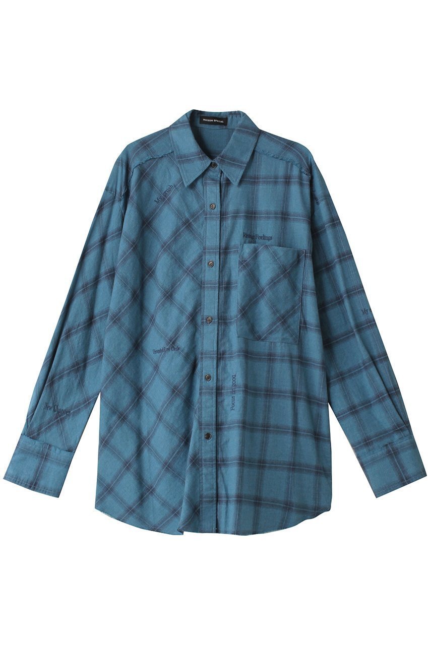 【メゾンスペシャル/MAISON SPECIAL】のRandom Checkered Oversized Shirt/ランダムチェックオーバーシャツ インテリア・キッズ・メンズ・レディースファッション・服の通販 founy(ファニー) 　ファッション　Fashion　レディースファッション　Fashion for Women　トップス・カットソー　Cut & Sew Tops　シャツ・ブラウス・オフィスカジュアル　Elegant Blouses & Button-Ups　ヴィンテージ　Vintage Style　スリーブ　Sleeve, Long Sleeve / Short Sleeve　セットアップ　Set-Up, Coordinated Outfit　チェック　Check, Plaid, Tartan　バイアス　Bias, Diagonal Cut　羽織　Haori, Light Jacket　ランダム　Random, Irregular　ロング　Long, Long-Length　ワイド　Wide, Wide Fit　BLU(ブルー)|ID: prp329100004607754 ipo3291000000032902991