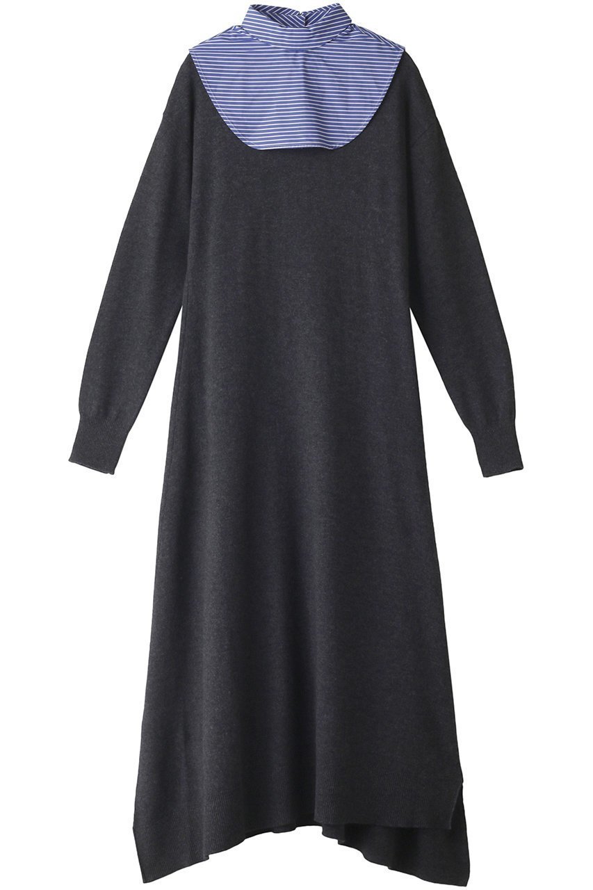 【ランバン オン ブルー/LANVIN en Bleu】のアシンメヘムスリットニットワンピース インテリア・キッズ・メンズ・レディースファッション・服の通販 founy(ファニー) 　ファッション　Fashion　レディースファッション　Fashion for Women　ワンピース　Dresses　ニットワンピース　Knit Dresses　チュニック　Tunic Tops & Dresses　イレギュラーヘム　Irregular Hem　チュニック　Tunic, Long Top　ロング　Long, Long-Length　グレー|ID: prp329100004607759 ipo3291000000032903148
