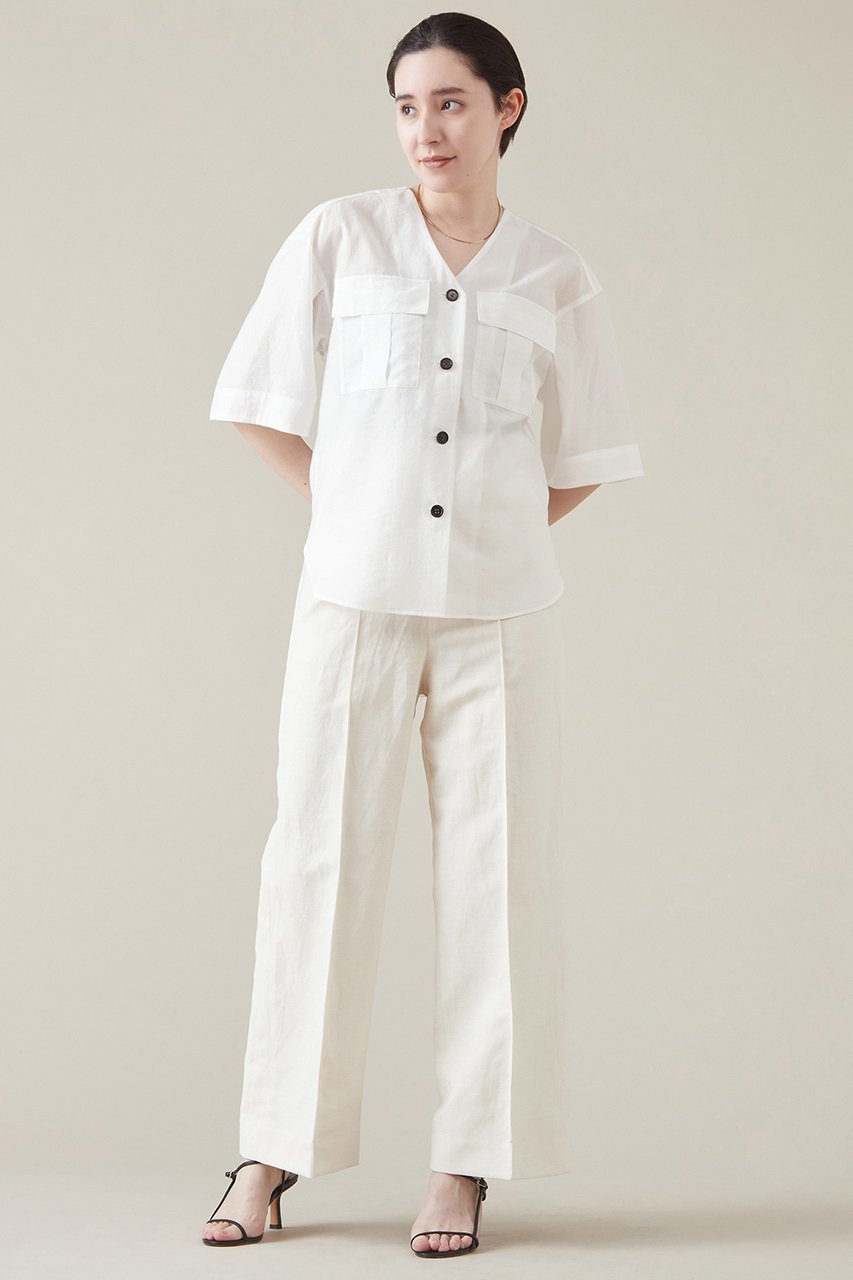 【マルティニーク/martinique】のVネックサファリブラウス 人気、トレンドファッション・服の通販 founy(ファニー) 　ファッション　Fashion　レディースファッション　Fashion for Women　トップス・カットソー　Cut & Sew Tops　シャツ・ブラウス・オフィスカジュアル　Elegant Blouses & Button-Ups　Vネックトップス　V-Neck Tops / V-Cut Neckline Shirts　おすすめ　Recommended / Our Picks　ショート　Short, Short Length　スリーブ　Sleeve, Long Sleeve / Short Sleeve　タイトスカート　Pencil Skirt, Tight Skirt　トレンド　Trend, Trending Now　バランス　Balance, Style Balance　今季　This Season, Current Season　夏　Summer　other-4|ID: prp329100004607767 ipo3291000000032903787