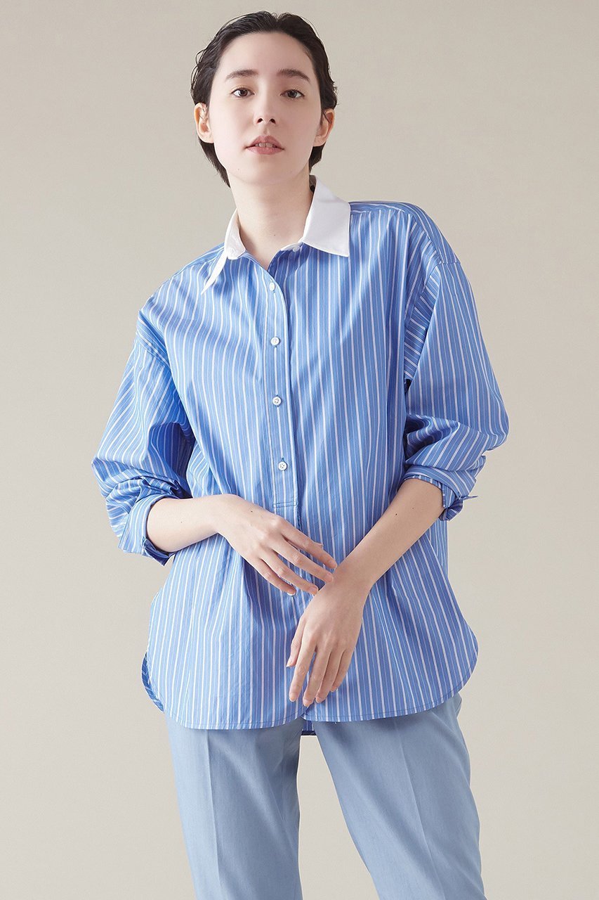 【マルティニーク/martinique】のESSENTIAL スタンダードシャツ インテリア・キッズ・メンズ・レディースファッション・服の通販 founy(ファニー) 　ファッション　Fashion　レディースファッション　Fashion for Women　トップス・カットソー　Cut & Sew Tops　シャツ・ブラウス・オフィスカジュアル　Elegant Blouses & Button-Ups　スタンダード　Standard, Basic　スリーブ　Sleeve, Long Sleeve / Short Sleeve　ロング　Long, Long-Length　ヴィンテージ　Vintage Style　サックスストライプ|ID: prp329100004607773 ipo3291000000032904326