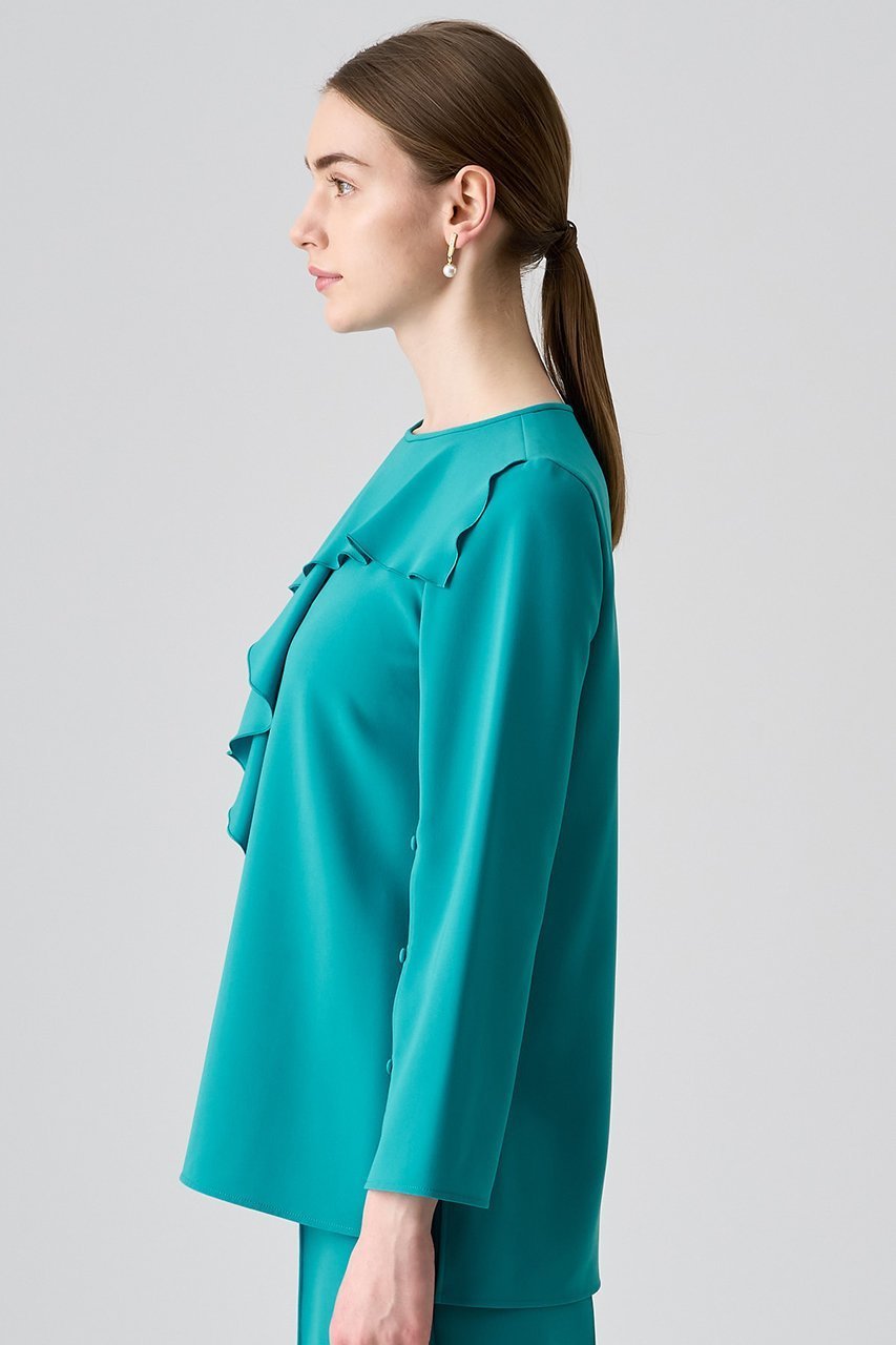 【アナイ/ANAYI】のストレッチクロスアシメフリルブラウス 人気、トレンドファッション・服の通販 founy(ファニー) 　ファッション　Fashion　レディースファッション　Fashion for Women　トップス・カットソー　Cut & Sew Tops　シャツ・ブラウス・オフィスカジュアル　Elegant Blouses & Button-Ups　おすすめ　Recommended / Our Picks　エレガント 上品　Elegant　ストレッチ　Stretch, Stretchy Fabric　スリット　Slit, Slit Detail　スリーブ　Sleeve, Long Sleeve / Short Sleeve　セットアップ　Set-Up, Coordinated Outfit　ダブル　Double, Double-Breasted　ロング　Long, Long-Length　再入荷　Restock / Back in Stock　other-5|ID: prp329100004607781 ipo3291000000035053966