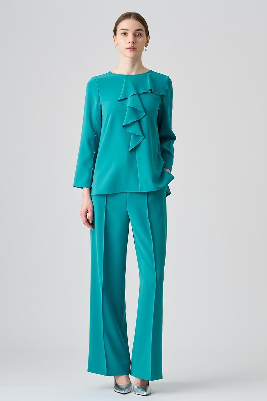 【アナイ/ANAYI】のストレッチクロスアシメフリルブラウス 人気、トレンドファッション・服の通販 founy(ファニー) 　ファッション　Fashion　レディースファッション　Fashion for Women　トップス・カットソー　Cut & Sew Tops　シャツ・ブラウス・オフィスカジュアル　Elegant Blouses & Button-Ups　おすすめ　Recommended / Our Picks　エレガント 上品　Elegant　ストレッチ　Stretch, Stretchy Fabric　スリット　Slit, Slit Detail　スリーブ　Sleeve, Long Sleeve / Short Sleeve　セットアップ　Set-Up, Coordinated Outfit　ダブル　Double, Double-Breasted　ロング　Long, Long-Length　再入荷　Restock / Back in Stock　other-8|ID: prp329100004607781 ipo3291000000035053969