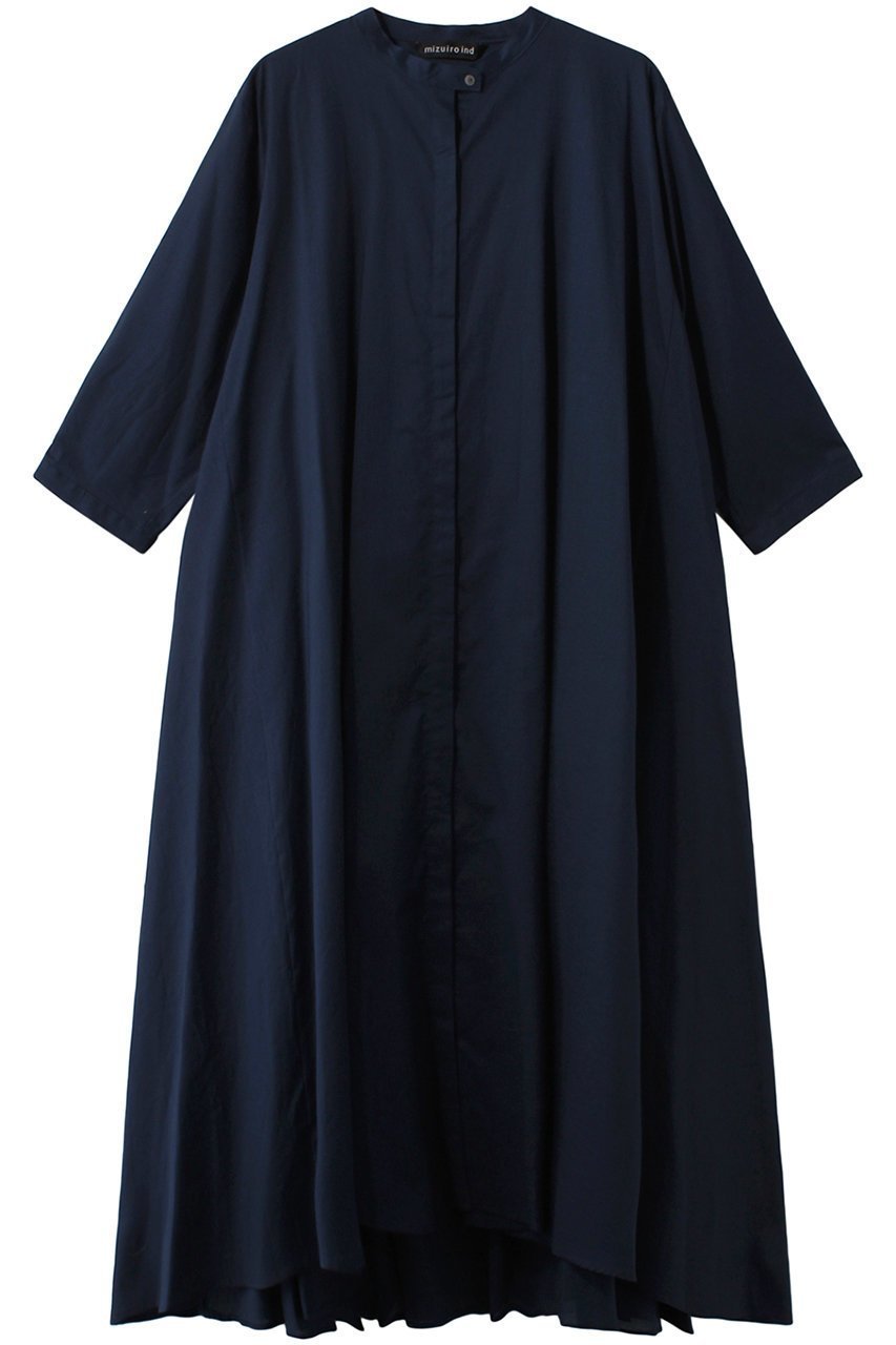 【ミズイロ インド/mizuiro ind】のスタンドカラーフレアロングワンピース インテリア・キッズ・メンズ・レディースファッション・服の通販 founy(ファニー) 　ファッション　Fashion　レディースファッション　Fashion for Women　ワンピース　Dresses　チュニック　Tunic Tops & Dresses　なめらか　Smooth, Silky Texture　スタンド　Stand Collar, Upright Stand　チュニック　Tunic, Long Top　フレア　Flare, Flared　ロング　Long, Long-Length　羽織　Haori, Light Jacket　navy|ID: prp329100004607786 ipo3291000000032904791