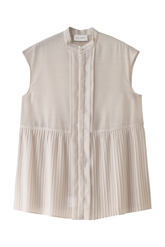 【ヒューエルミュージアム/hueLe Museum】の【STUMBLY】Sheer Pleated Blouse インテリア・キッズ・メンズ・レディースファッション・服の通販 founy(ファニー) https://founy.com/ ファッション Fashion レディースファッション Fashion for Women トップス・カットソー Cut & Sew Tops キャミソール&ノースリーブ Camisoles & Sleeveless Tops シャツ・ブラウス・オフィスカジュアル Elegant Blouses & Button-Ups オーガンジー Organza Fabric シンプル Simple, Minimal ノースリーブ Sleeveless, No-Sleeve フェミニン Feminine, Girly プリーツ Pleats, Pleated エレガント 上品 Elegant |ID: prp329100004607818 ipo3291000000032906157