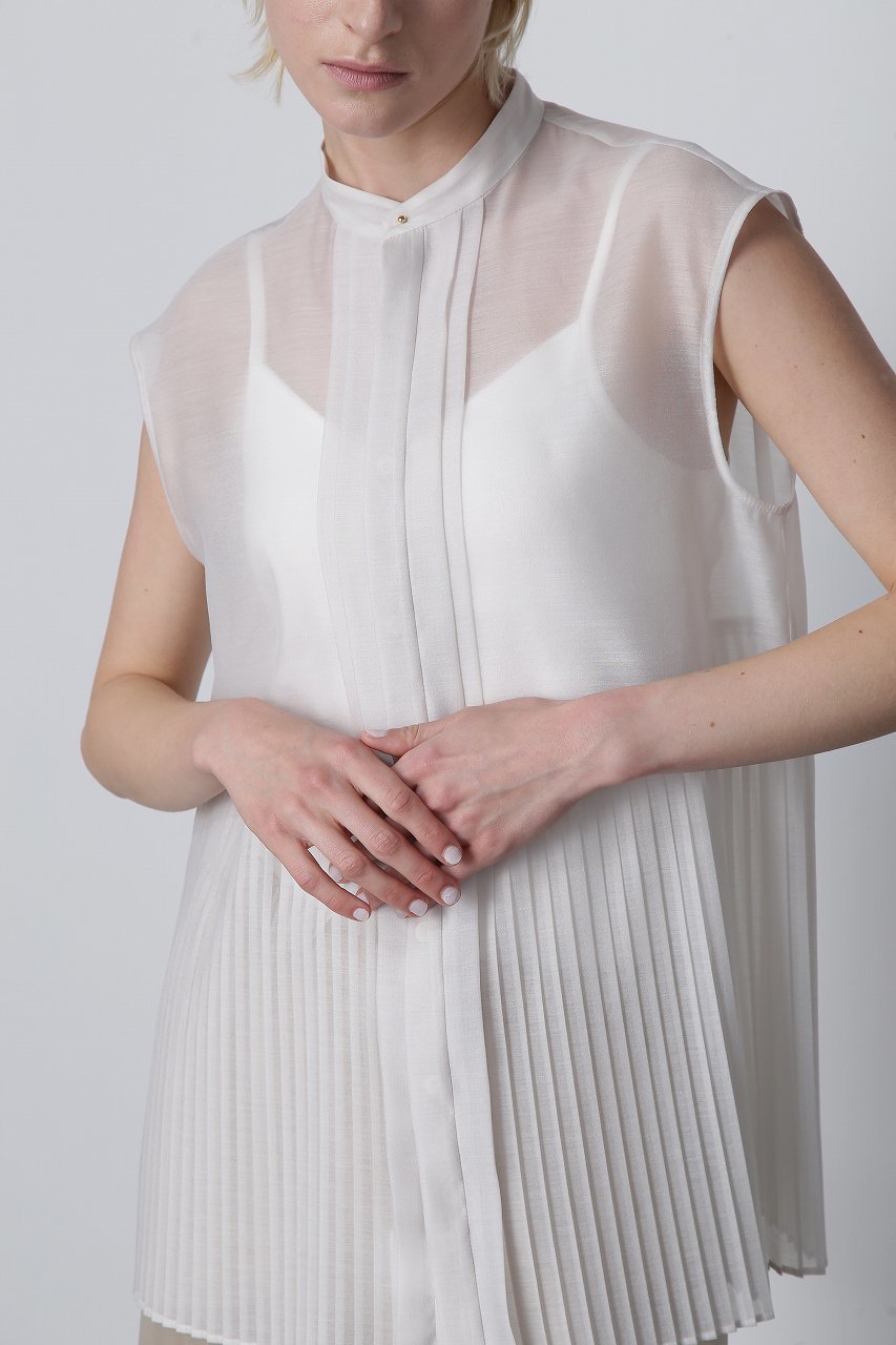 【ヒューエルミュージアム/hueLe Museum】の【STUMBLY】Sheer Pleated Blouse 人気、トレンドファッション・服の通販 founy(ファニー) 　ファッション　Fashion　レディースファッション　Fashion for Women　トップス・カットソー　Cut & Sew Tops　キャミソール&ノースリーブ　Camisoles & Sleeveless Tops　シャツ・ブラウス・オフィスカジュアル　Elegant Blouses & Button-Ups　オーガンジー　Organza Fabric　シンプル　Simple, Minimal　ノースリーブ　Sleeveless, No-Sleeve　フェミニン　Feminine, Girly　プリーツ　Pleats, Pleated　エレガント 上品　Elegant　other-6|ID: prp329100004607818 ipo3291000000032906174