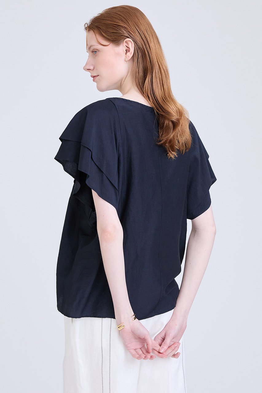【ハウス オブ ロータス/HOUSE OF LOTUS】のリネンレーヨンフリルブラウス 人気、トレンドファッション・服の通販 founy(ファニー) 　ファッション　Fashion　レディースファッション　Fashion for Women　トップス・カットソー　Cut & Sew Tops　シャツ・ブラウス・オフィスカジュアル　Elegant Blouses & Button-Ups　ショート　Short, Short Length　スリーブ　Sleeve, Long Sleeve / Short Sleeve　タンブラー　Tumbler, Travel Mug　フェミニン　Feminine, Girly　フリル　Frill, Ruffle　リネン　Linen, Linen Fabric　other-3|ID: prp329100004607827 ipo3291000000032906927