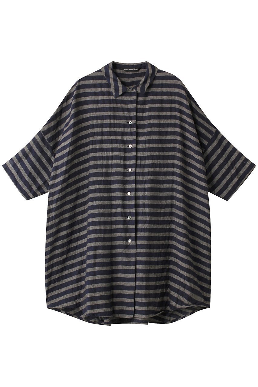 【ミズイロ インド/mizuiro ind】のBD linen wide shirt シャツ インテリア・キッズ・メンズ・レディースファッション・服の通販 founy(ファニー) 　ファッション　Fashion　レディースファッション　Fashion for Women　トップス・カットソー　Cut & Sew Tops　シャツ・ブラウス・オフィスカジュアル　Elegant Blouses & Button-Ups　ショート　Short, Short Length　スリーブ　Sleeve, Long Sleeve / Short Sleeve　ヘムライン　Hemline, Bottom Cut　ワイド　Wide, Wide Fit　夏　Summer　navy|ID: prp329100004607828 ipo3291000000032907118