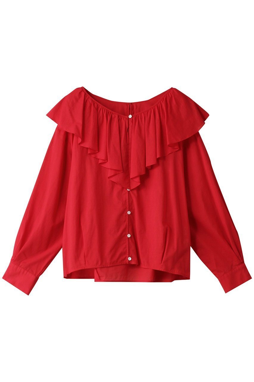 【スリー ドッツ/three dots】のコットンローン フレアカラーシャツ インテリア・キッズ・メンズ・レディースファッション・服の通販 founy(ファニー) 　ファッション　Fashion　レディースファッション　Fashion for Women　トップス・カットソー　Cut & Sew Tops　シャツ・ブラウス・オフィスカジュアル　Elegant Blouses & Button-Ups　おすすめ　Recommended / Our Picks　スリーブ　Sleeve, Long Sleeve / Short Sleeve　デコルテ　Décolleté, Neckline　フレア　Flare, Flared　ロング　Long, Long-Length　エレガント 上品　Elegant　ボライトレッド|ID: prp329100004607832 ipo3291000000032908148