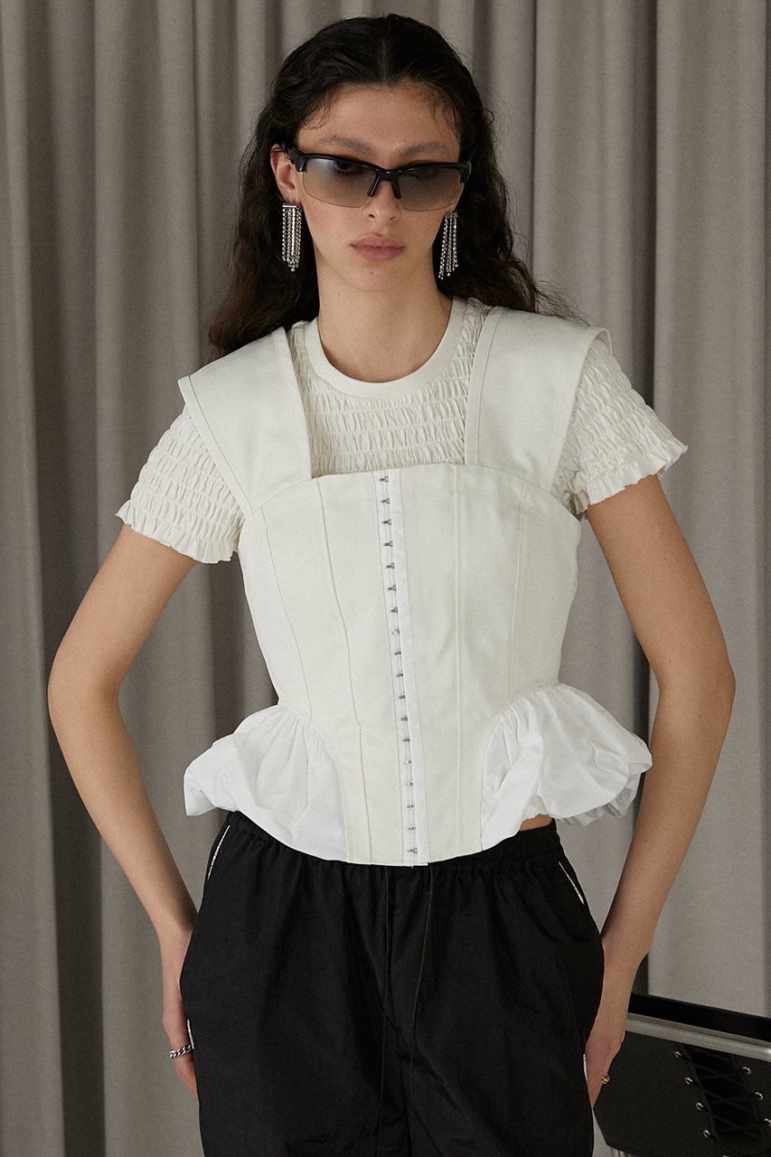 【プランク プロジェクト/PRANK PROJECT】のメモリーサテンコルセット / Memory Satin Corset 人気、トレンドファッション・服の通販 founy(ファニー) 　ファッション　Fashion　レディースファッション　Fashion for Women　トップス・カットソー　Cut & Sew Tops　キャミソール&ノースリーブ　Camisoles & Sleeveless Tops　シャツ・ブラウス・オフィスカジュアル　Elegant Blouses & Button-Ups　サテン　Satin, Glossy Fabric　センター　Center, Center Line　タフタ　Taffeta, Structured Fabric　ノースリーブ　Sleeveless, No-Sleeve　フロント　Front, Front Design　ミックス　Mix, Mixed Style　other-6|ID: prp329100004607841 ipo3291000000032909691