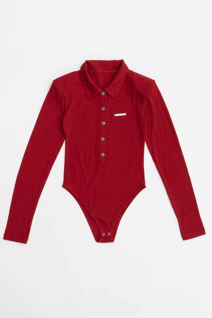 【プランク プロジェクト/PRANK PROJECT】のポロボディスーツ / Polo Bodysuit インテリア・キッズ・メンズ・レディースファッション・服の通販 founy(ファニー) 　ファッション　Fashion　レディースファッション　Fashion for Women　トップス・カットソー　Cut & Sew Tops　シャツ・ブラウス・オフィスカジュアル　Elegant Blouses & Button-Ups　ロングTシャツ・Tシャツ　Longline T-Shirts & Tees　カットソー・ベーシックTシャツ　Cut-and-Sewn Tops / Stretch Tees & Basics　カッティング　Cutting Detail　シンプル　Simple, Minimal　スリーブ　Sleeve, Long Sleeve / Short Sleeve　スーツ　Suit, Formalwear　テレコ　Ribbed, Rib Stitch　ポロシャツ　Polo Shirt, Collared Tee　ロング　Long, Long-Length　RED(レッド)|ID: prp329100004607896 ipo3291000000032912447