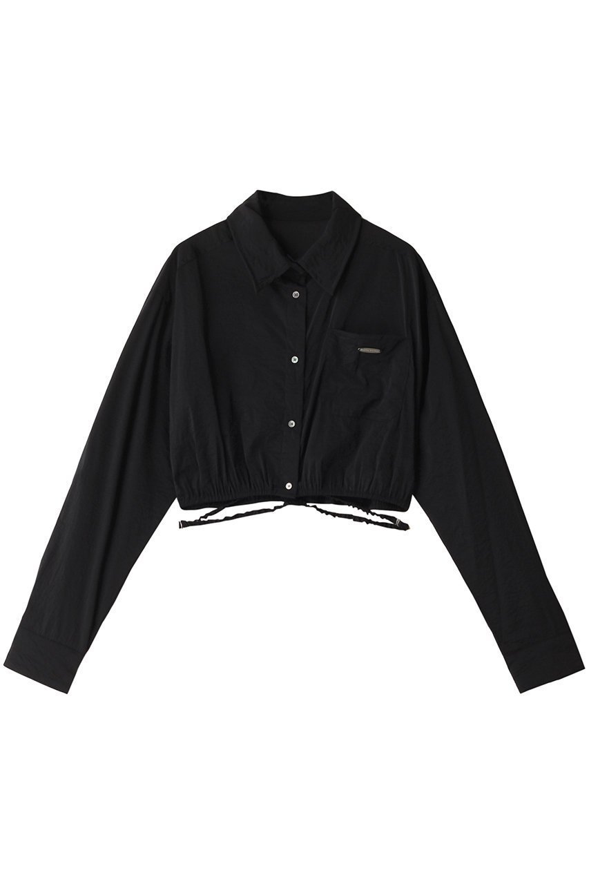 【メゾンスペシャル/MAISON SPECIAL】のSheer Short Length Shirt/シアーショートシャツ インテリア・キッズ・メンズ・レディースファッション・服の通販 founy(ファニー) 　ファッション　Fashion　レディースファッション　Fashion for Women　トップス・カットソー　Cut & Sew Tops　シャツ・ブラウス・オフィスカジュアル　Elegant Blouses & Button-Ups　シャーリング　Shirring, Ruched　ショート　Short, Short Length　ストライプ　Stripe, Striped Pattern　ストレッチ　Stretch, Stretchy Fabric　スリーブ　Sleeve, Long Sleeve / Short Sleeve　バランス　Balance, Style Balance　ボトム　Bottoms, Lower Wear　ロング　Long, Long-Length　ワンポイント　One Point, Statement Accent　BLK(ブラック)|ID: prp329100004607900 ipo3291000000036029388