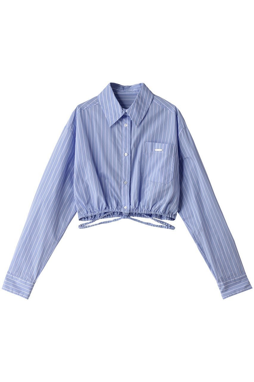 【メゾンスペシャル/MAISON SPECIAL】のSheer Short Length Shirt/シアーショートシャツ インテリア・キッズ・メンズ・レディースファッション・服の通販 founy(ファニー) 　ファッション　Fashion　レディースファッション　Fashion for Women　トップス・カットソー　Cut & Sew Tops　シャツ・ブラウス・オフィスカジュアル　Elegant Blouses & Button-Ups　シャーリング　Shirring, Ruched　ショート　Short, Short Length　ストライプ　Stripe, Striped Pattern　ストレッチ　Stretch, Stretchy Fabric　スリーブ　Sleeve, Long Sleeve / Short Sleeve　バランス　Balance, Style Balance　ボトム　Bottoms, Lower Wear　ロング　Long, Long-Length　ワンポイント　One Point, Statement Accent　BLU(ブルー)|ID: prp329100004607900 ipo3291000000036029390