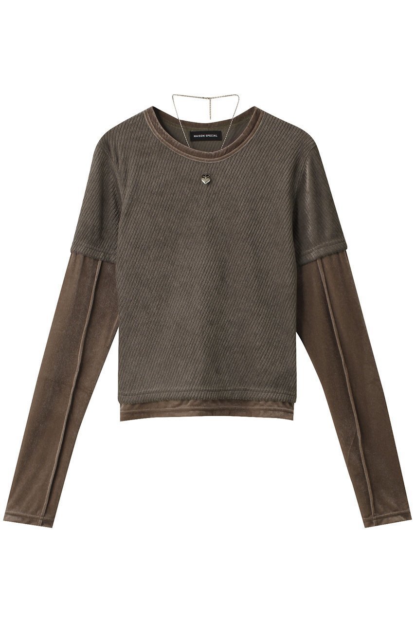 【メゾンスペシャル/MAISON SPECIAL】のWith Heart Necklace Velor Tops/ハートネックレス付きベロアトップス 人気、トレンドファッション・服の通販 founy(ファニー) 　ファッション　Fashion　レディースファッション　Fashion for Women　トップス・カットソー　Cut & Sew Tops　シャツ・ブラウス・オフィスカジュアル　Elegant Blouses & Button-Ups　ロングTシャツ・Tシャツ　Longline T-Shirts & Tees　カットソー・ベーシックTシャツ　Cut-and-Sewn Tops / Stretch Tees & Basics　ベロアトップス　Velour Tops / Velvet-Look Items　ジュエリー　Jewelry　ネックレス　Necklaces & Pendants　コーデュロイ　Corduroy, Cord Fabric　ストライプ　Stripe, Striped Pattern　スリーブ　Sleeve, Long Sleeve / Short Sleeve　ドッキング　Docking, Mixed Material　ネックレス　Necklace, Pendant Necklace　長袖　Long Sleeve, Full Sleeve　バイアス　Bias, Diagonal Cut　ベロア　Velour, Soft Velvet　半袖　Short Sleeve, Half Sleeve　ロング　Long, Long-Length　ワンポイント　One Point, Statement Accent　 other-1|ID: prp329100004607911 ipo3291000000032913653