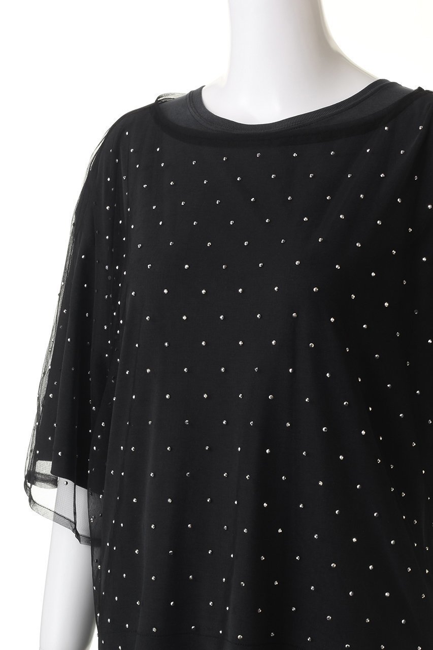 【クラネ/CLANE】のRHINESTONE SHEER TOPS Tシャツ/カットソー 人気、トレンドファッション・服の通販 founy(ファニー) 　ファッション　Fashion　レディースファッション　Fashion for Women　トップス・カットソー　Cut & Sew Tops　シャツ・ブラウス・オフィスカジュアル　Elegant Blouses & Button-Ups　ロングTシャツ・Tシャツ　Longline T-Shirts & Tees　カットソー・ベーシックTシャツ　Cut-and-Sewn Tops / Stretch Tees & Basics　カットソー　Cut and Sewn Top　ショート　Short, Short Length　シンプル　Simple, Minimal　ストーン　Stone, Gem-Like　スリーブ　Sleeve, Long Sleeve / Short Sleeve　ドット　Polka Dot, Dot Pattern　半袖　Short Sleeve, Half Sleeve　other-5|ID: prp329100004607924 ipo3291000000032914215
