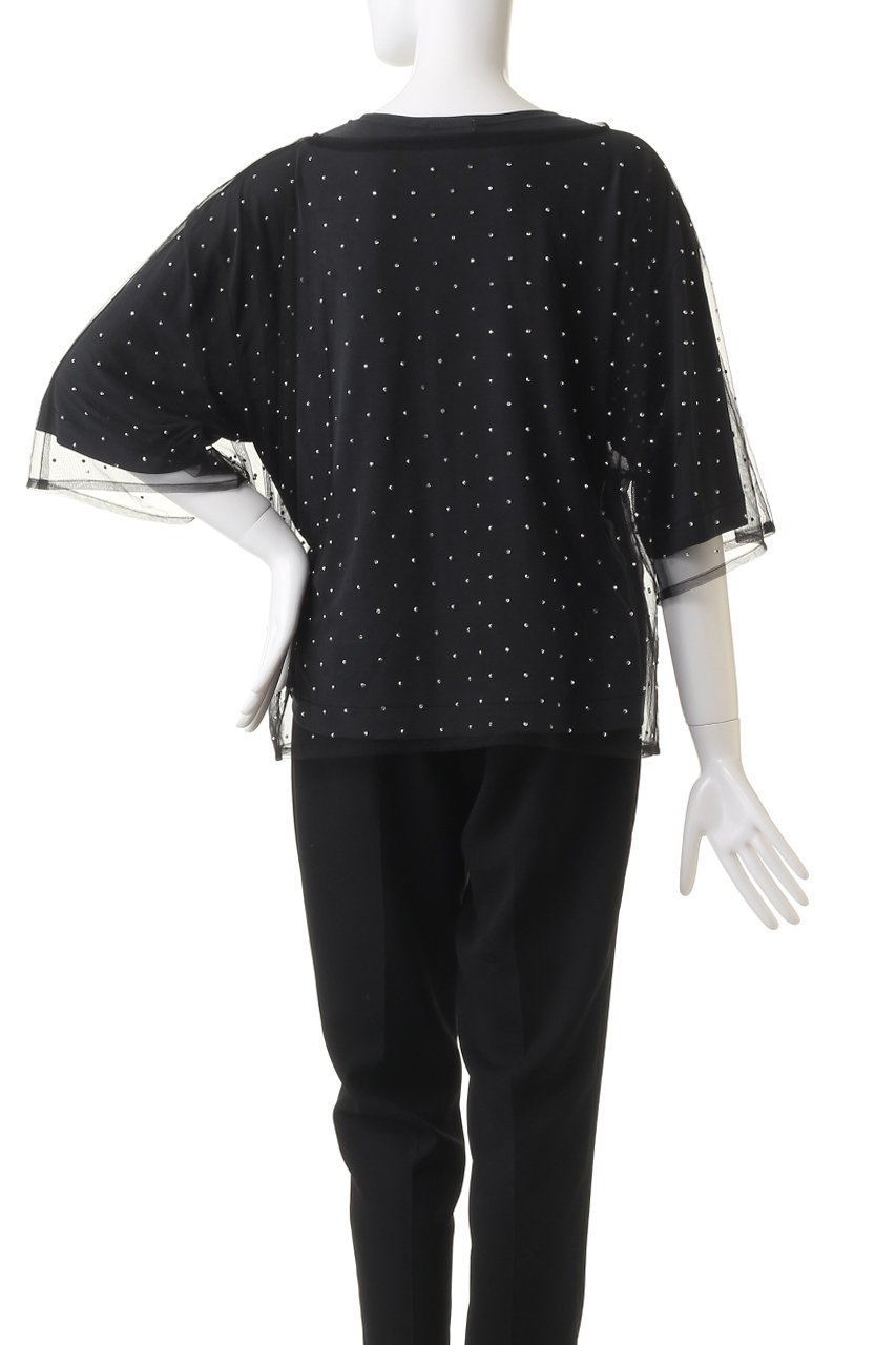 【クラネ/CLANE】のRHINESTONE SHEER TOPS Tシャツ/カットソー 人気、トレンドファッション・服の通販 founy(ファニー) 　ファッション　Fashion　レディースファッション　Fashion for Women　トップス・カットソー　Cut & Sew Tops　シャツ・ブラウス・オフィスカジュアル　Elegant Blouses & Button-Ups　ロングTシャツ・Tシャツ　Longline T-Shirts & Tees　カットソー・ベーシックTシャツ　Cut-and-Sewn Tops / Stretch Tees & Basics　カットソー　Cut and Sewn Top　ショート　Short, Short Length　シンプル　Simple, Minimal　ストーン　Stone, Gem-Like　スリーブ　Sleeve, Long Sleeve / Short Sleeve　ドット　Polka Dot, Dot Pattern　半袖　Short Sleeve, Half Sleeve　other-4|ID: prp329100004607924 ipo3291000000034954466