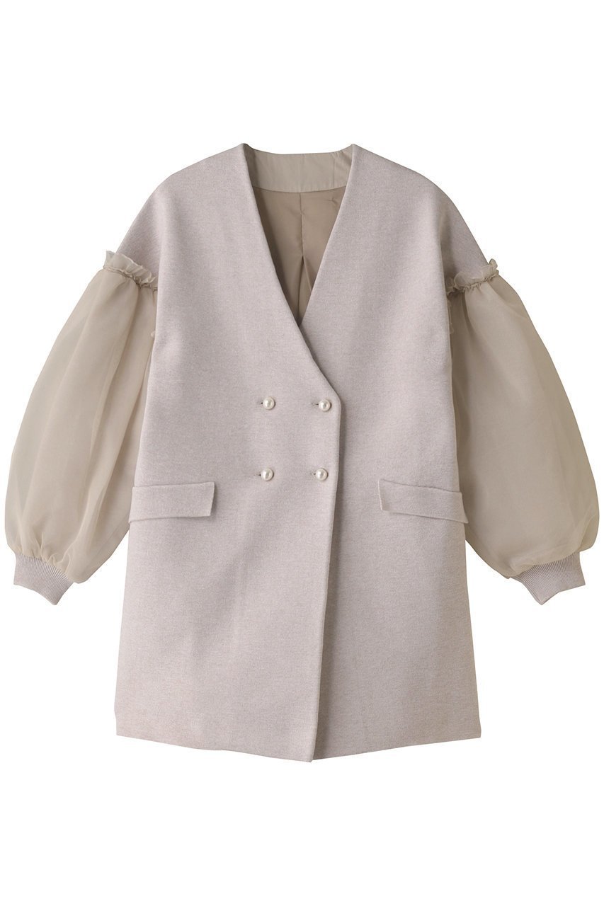 【マリリンムーン/MARILYN MOON】の【別注】パデッドコクーンパールニットコート インテリア・キッズ・メンズ・レディースファッション・服の通販 founy(ファニー) 　ファッション　Fashion　レディースファッション　Fashion for Women　アウター　Coat / Outerwear Collection　コート・ロングコート・ピーコート　Long Coats, Peacoats & More　オーガンジー　Organza Fabric　カーディガン　Cardigan, Knitwear　ギャザー　Gathered, Ruffled　ショート　Short, Short Length　ダブル　Double, Double-Breasted　チュール　Tulip, Tulip Motif　バランス　Balance, Style Balance　ボックス　Boxy, Box Shape　ミラノリブ　Milano Rib, Milano Stitch　別注　Limited Edition, Custom Order　ベージュ|ID: prp329100004607930 ipo3291000000034956188