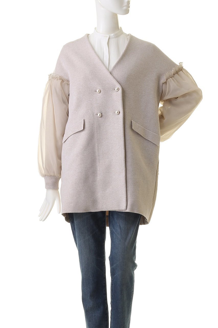 【マリリンムーン/MARILYN MOON】の【別注】パデッドコクーンパールニットコート 人気、トレンドファッション・服の通販 founy(ファニー) 　ファッション　Fashion　レディースファッション　Fashion for Women　アウター　Coat / Outerwear Collection　コート・ロングコート・ピーコート　Long Coats, Peacoats & More　オーガンジー　Organza Fabric　カーディガン　Cardigan, Knitwear　ギャザー　Gathered, Ruffled　ショート　Short, Short Length　ダブル　Double, Double-Breasted　チュール　Tulip, Tulip Motif　バランス　Balance, Style Balance　ボックス　Boxy, Box Shape　ミラノリブ　Milano Rib, Milano Stitch　別注　Limited Edition, Custom Order　other-2|ID: prp329100004607930 ipo3291000000034956189