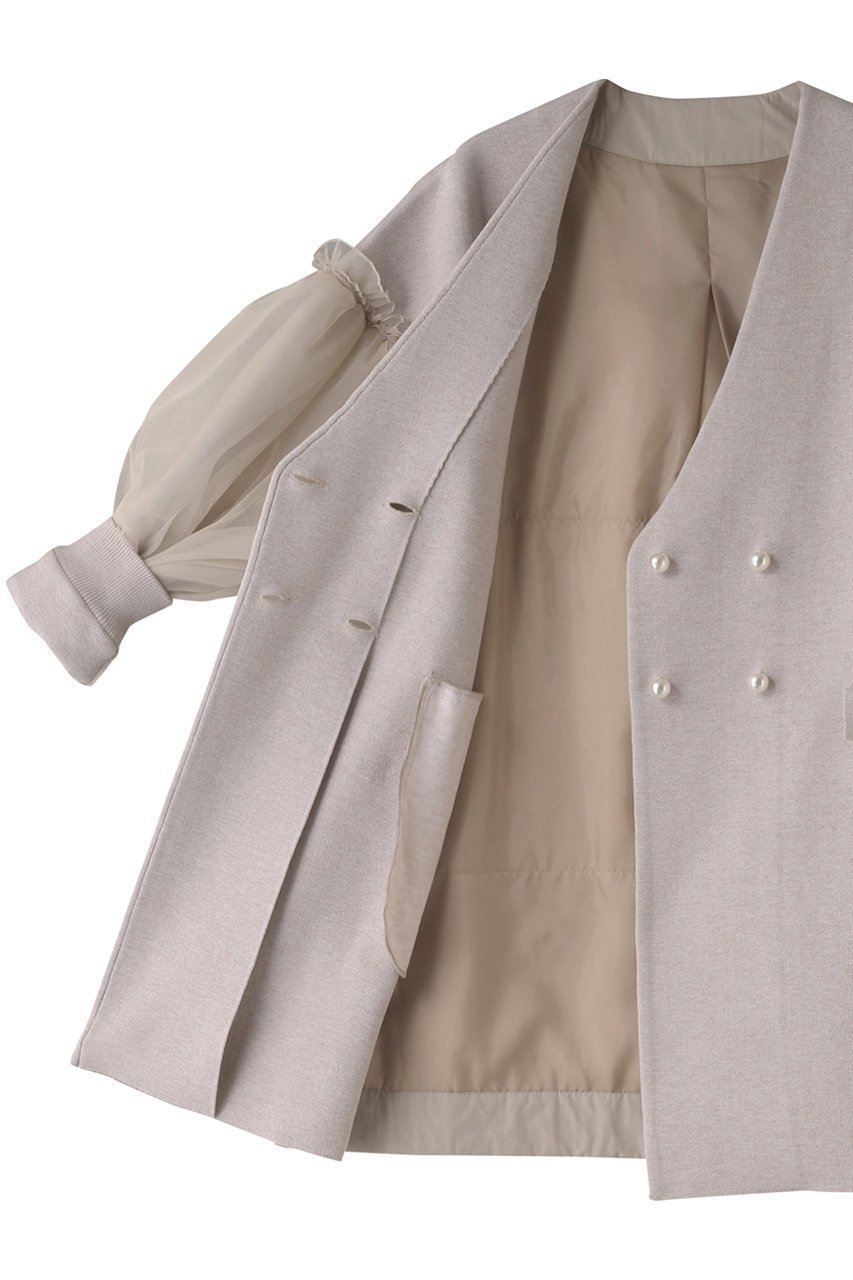 【マリリンムーン/MARILYN MOON】の【別注】パデッドコクーンパールニットコート 人気、トレンドファッション・服の通販 founy(ファニー) 　ファッション　Fashion　レディースファッション　Fashion for Women　アウター　Coat / Outerwear Collection　コート・ロングコート・ピーコート　Long Coats, Peacoats & More　オーガンジー　Organza Fabric　カーディガン　Cardigan, Knitwear　ギャザー　Gathered, Ruffled　ショート　Short, Short Length　ダブル　Double, Double-Breasted　チュール　Tulip, Tulip Motif　バランス　Balance, Style Balance　ボックス　Boxy, Box Shape　ミラノリブ　Milano Rib, Milano Stitch　別注　Limited Edition, Custom Order　other-6|ID: prp329100004607930 ipo3291000000034956194