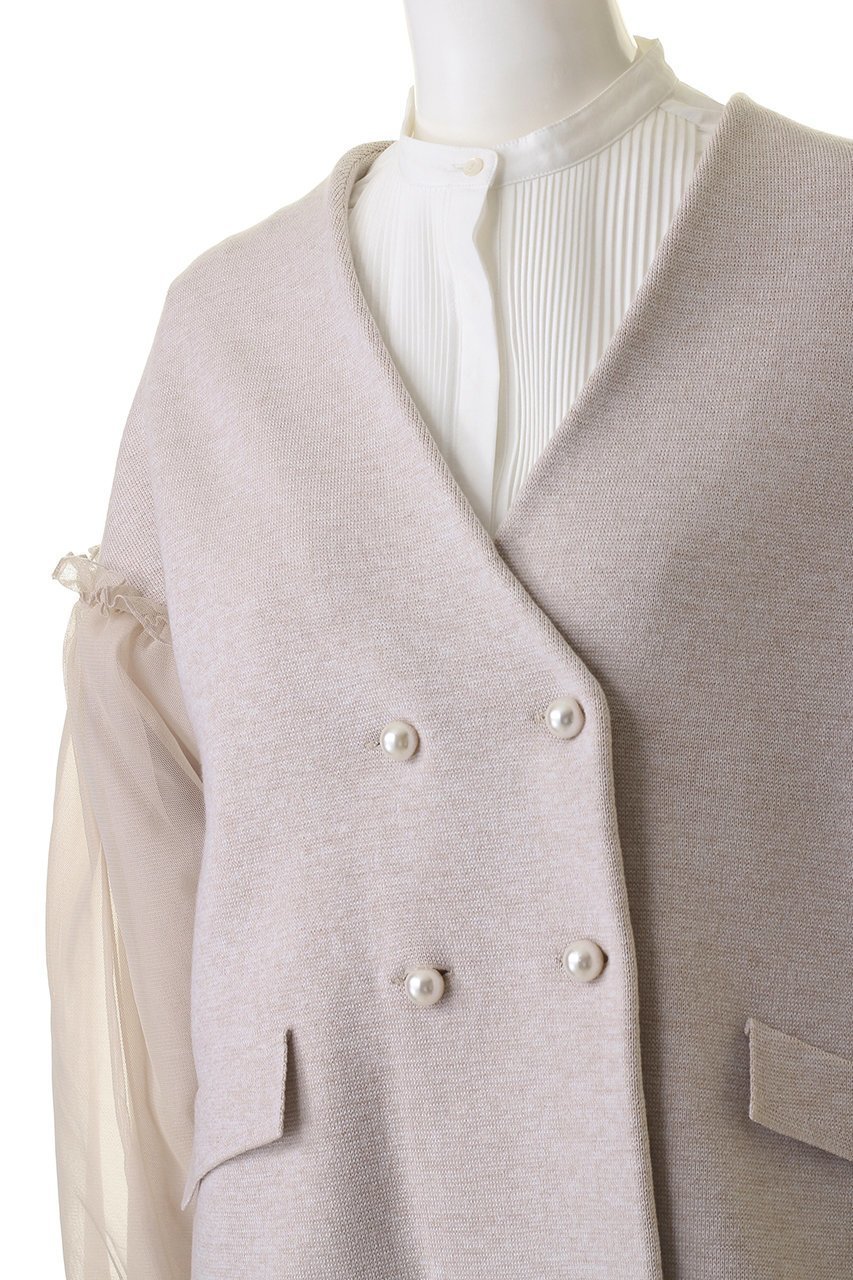 【マリリンムーン/MARILYN MOON】の【別注】パデッドコクーンパールニットコート 人気、トレンドファッション・服の通販 founy(ファニー) 　ファッション　Fashion　レディースファッション　Fashion for Women　アウター　Coat / Outerwear Collection　コート・ロングコート・ピーコート　Long Coats, Peacoats & More　オーガンジー　Organza Fabric　カーディガン　Cardigan, Knitwear　ギャザー　Gathered, Ruffled　ショート　Short, Short Length　ダブル　Double, Double-Breasted　チュール　Tulip, Tulip Motif　バランス　Balance, Style Balance　ボックス　Boxy, Box Shape　ミラノリブ　Milano Rib, Milano Stitch　別注　Limited Edition, Custom Order　other-5|ID: prp329100004607930 ipo3291000000035690581