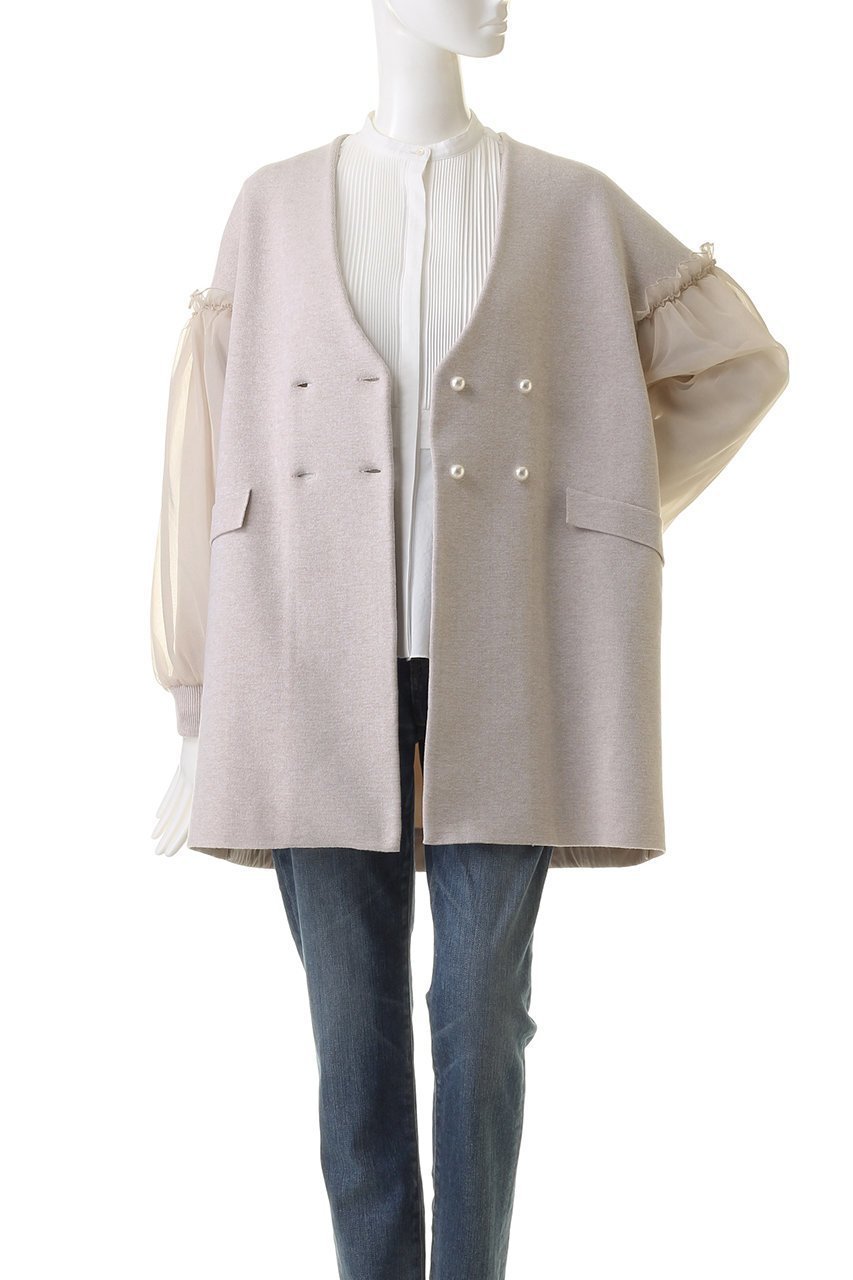 【マリリンムーン/MARILYN MOON】の【別注】パデッドコクーンパールニットコート 人気、トレンドファッション・服の通販 founy(ファニー) 　ファッション　Fashion　レディースファッション　Fashion for Women　アウター　Coat / Outerwear Collection　コート・ロングコート・ピーコート　Long Coats, Peacoats & More　オーガンジー　Organza Fabric　カーディガン　Cardigan, Knitwear　ギャザー　Gathered, Ruffled　ショート　Short, Short Length　ダブル　Double, Double-Breasted　チュール　Tulip, Tulip Motif　バランス　Balance, Style Balance　ボックス　Boxy, Box Shape　ミラノリブ　Milano Rib, Milano Stitch　別注　Limited Edition, Custom Order　other-7|ID: prp329100004607930 ipo3291000000035690583