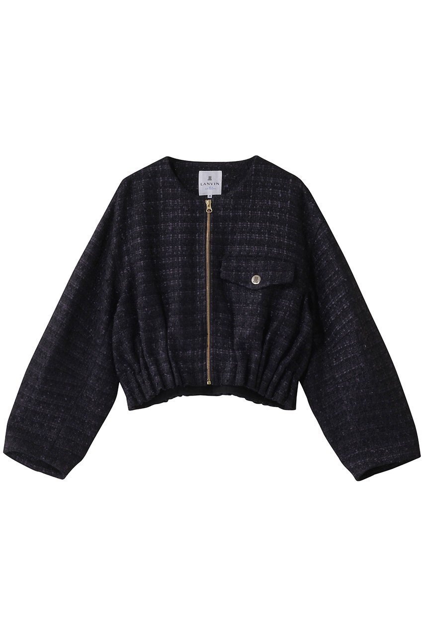 【ランバン オン ブルー/LANVIN en Bleu】のツイードノーカーラーブルゾンジャケット 人気、トレンドファッション・服の通販 founy(ファニー) 　ファッション　Fashion　レディースファッション　Fashion for Women　アウター　Coat / Outerwear Collection　レディースジャケット・軽アウター　Jackets　ブルゾンジャケット・スポーティアウター　Blouson Jackets　インナー　Innerwear　ショート　Short, Short Length　シンプル　Simple, Minimal　ジャケット　Jacket, Outerwear　ツイード　Twill, Twill Weave　ブルゾン　Blouson, Bomber Jacket　プレート　Plate, Dish　ポケット　Pocket, Pocket Detail　メタル　Metal, Metal Parts　エレガント 上品　Elegant　春　Spring　 other-1|ID: prp329100004607939 ipo3291000000032914978