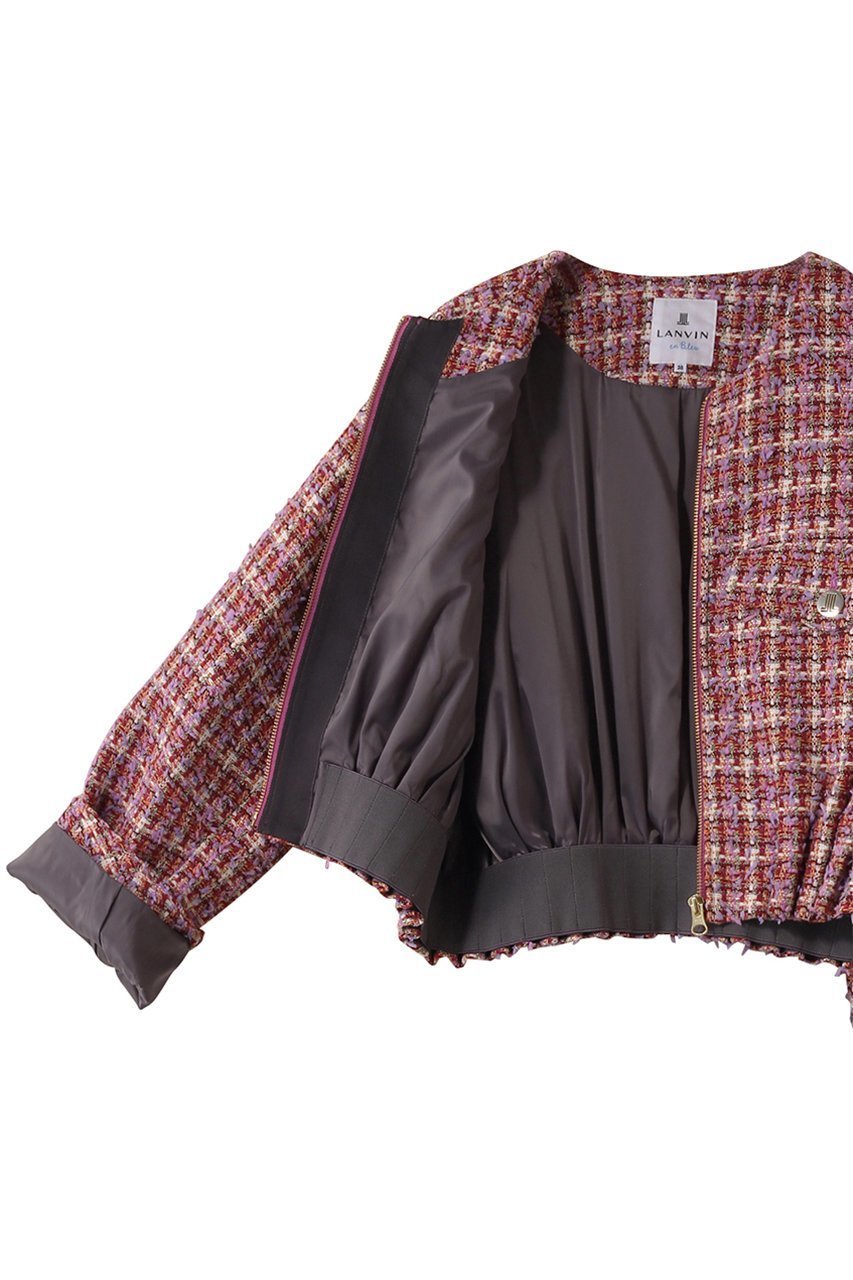 【ランバン オン ブルー/LANVIN en Bleu】のツイードノーカーラーブルゾンジャケット 人気、トレンドファッション・服の通販 founy(ファニー) 　ファッション　Fashion　レディースファッション　Fashion for Women　アウター　Coat / Outerwear Collection　レディースジャケット・軽アウター　Jackets　ブルゾンジャケット・スポーティアウター　Blouson Jackets　インナー　Innerwear　ショート　Short, Short Length　シンプル　Simple, Minimal　ジャケット　Jacket, Outerwear　ツイード　Twill, Twill Weave　ブルゾン　Blouson, Bomber Jacket　プレート　Plate, Dish　ポケット　Pocket, Pocket Detail　メタル　Metal, Metal Parts　エレガント 上品　Elegant　春　Spring　other-6|ID: prp329100004607939 ipo3291000000032915042